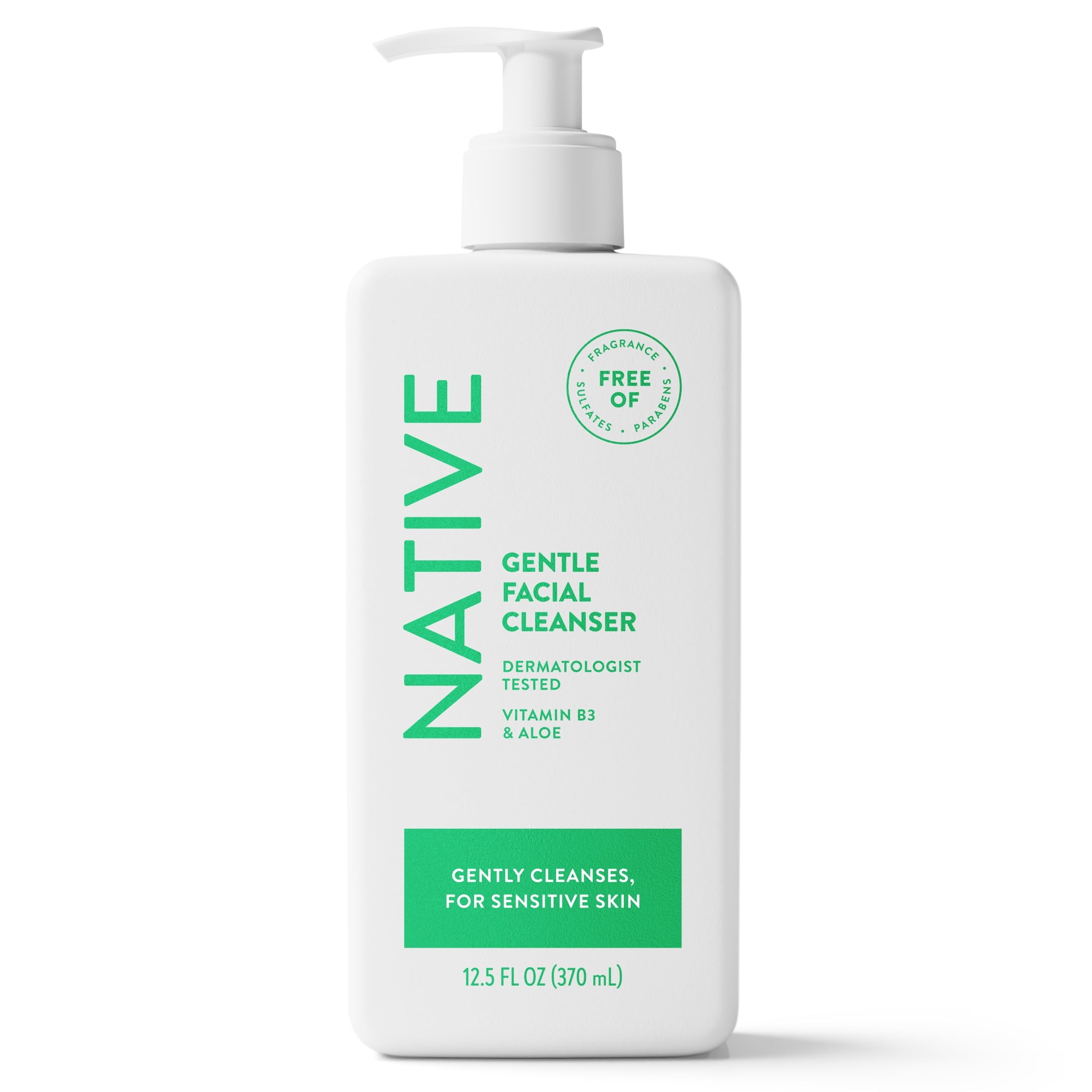 Gentle Face Wash for Sensitive Skin, Fragrance Free, Sulfate Free, with Vitamin B3 and Aloe, Dermatologist Tested, 12.5fl oz
