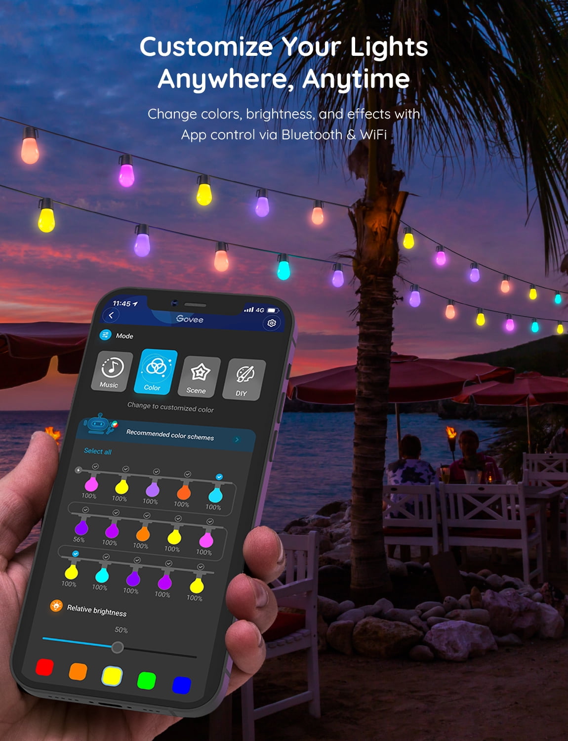 48ft light Bulbs String RGBW WiFi+Bluetooth, for Indoor and Outdoor Decoration