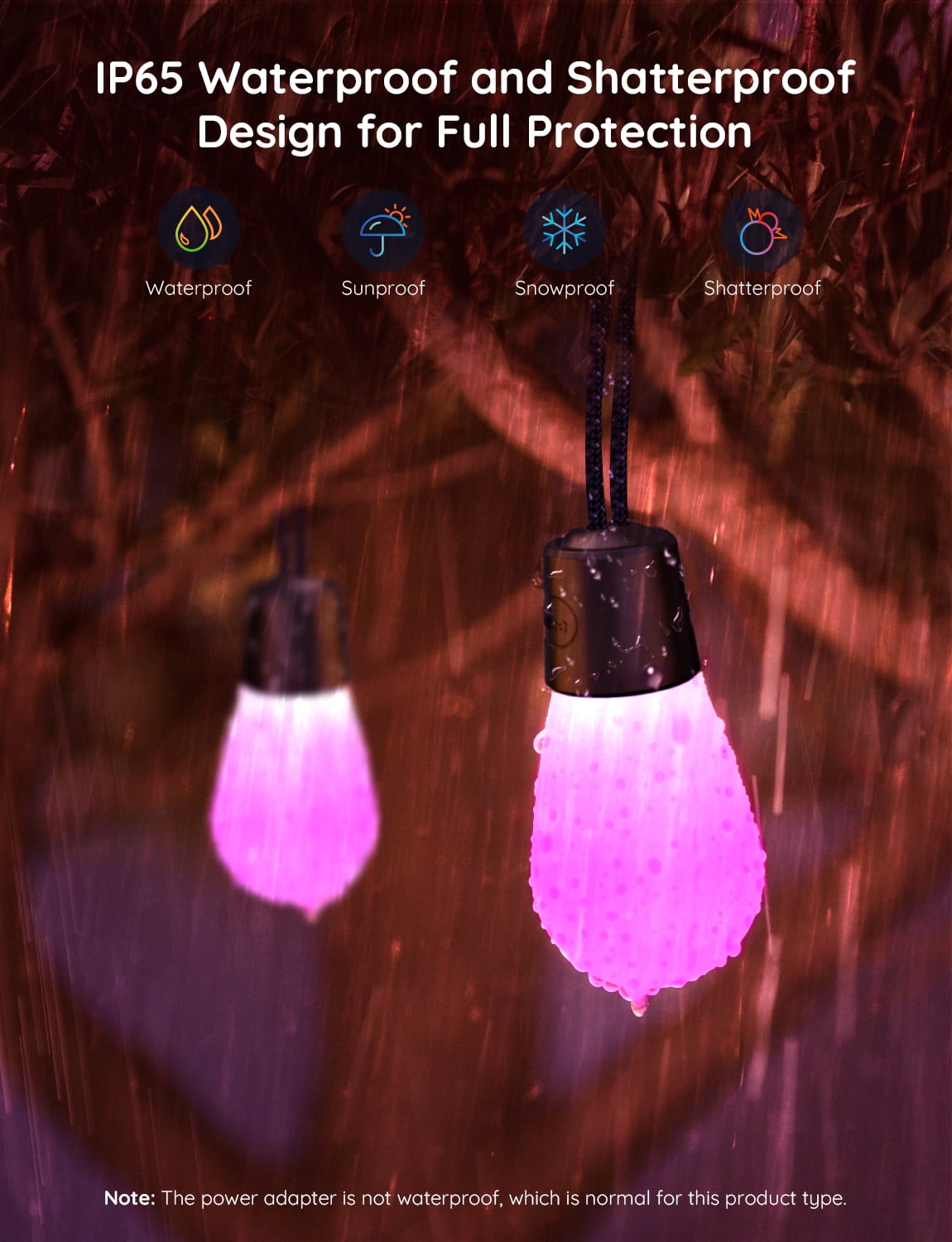 48ft light Bulbs String RGBW WiFi+Bluetooth, for Indoor and Outdoor Decoration