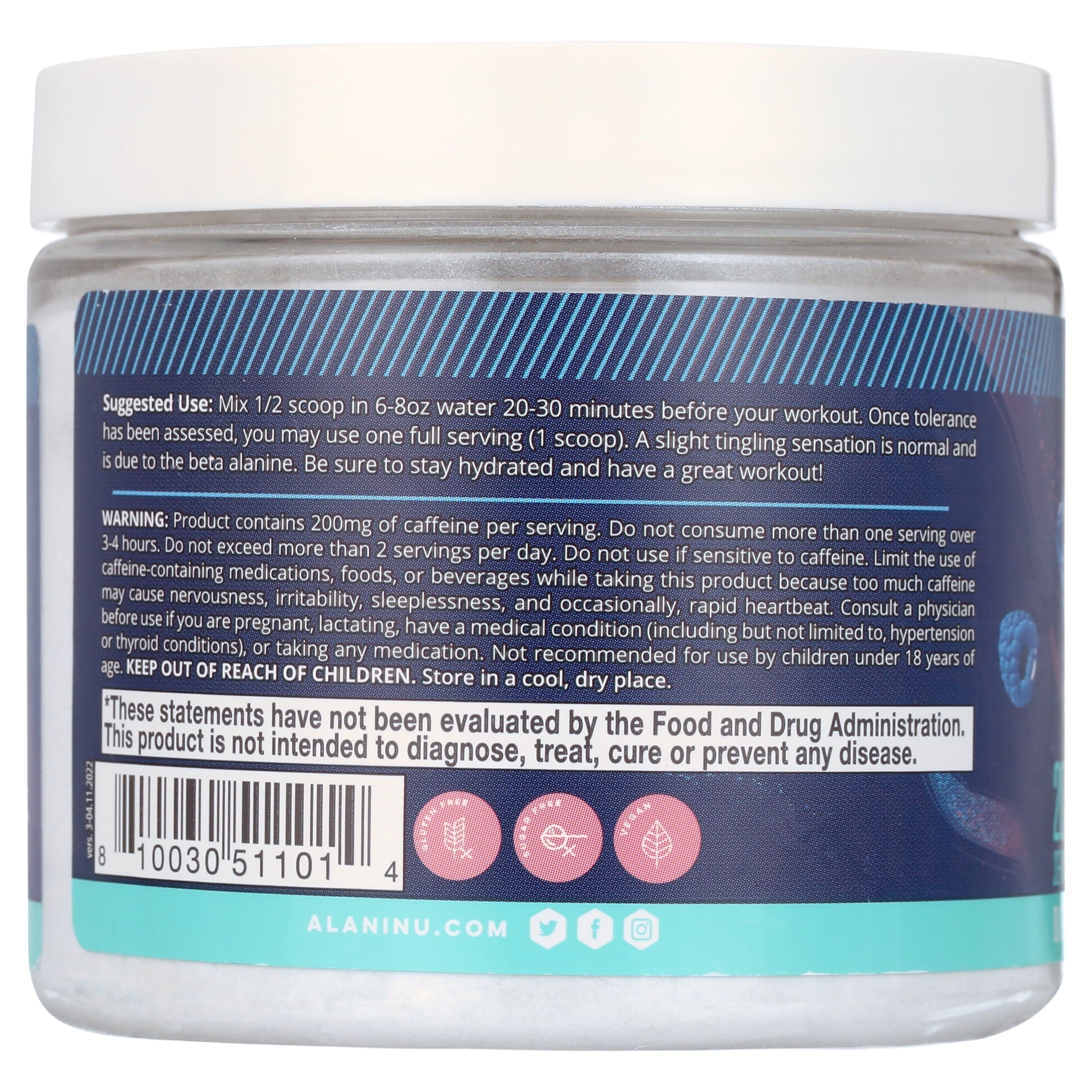 Pre-Workout Powder, Breezeberry, 20 Servings, 200mg Caffeine
