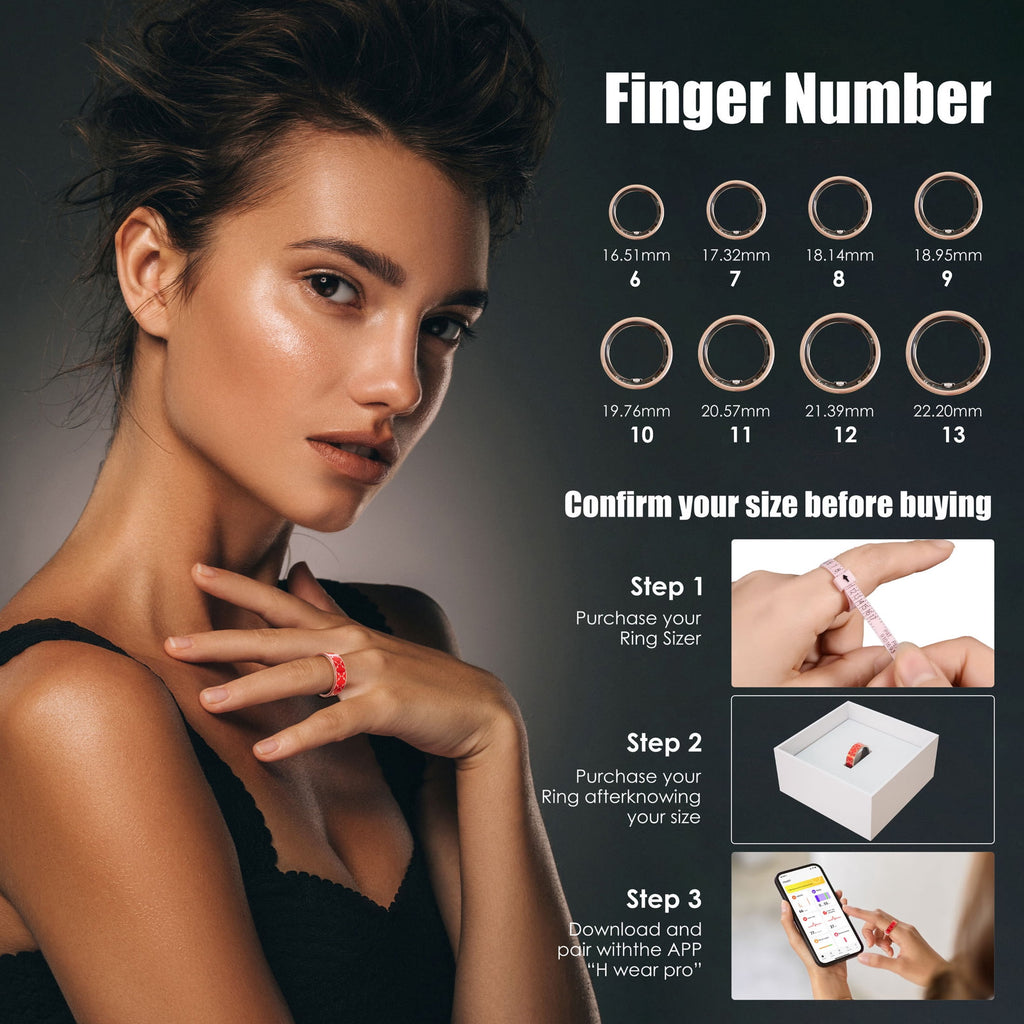 Clover Health Tracking Ring, Suitable for Both Men and Women, 5ATM Waterproof, Activity/Sleep/Temperature Monitoring, Family Care Mode, Compatible with Android and iOS.