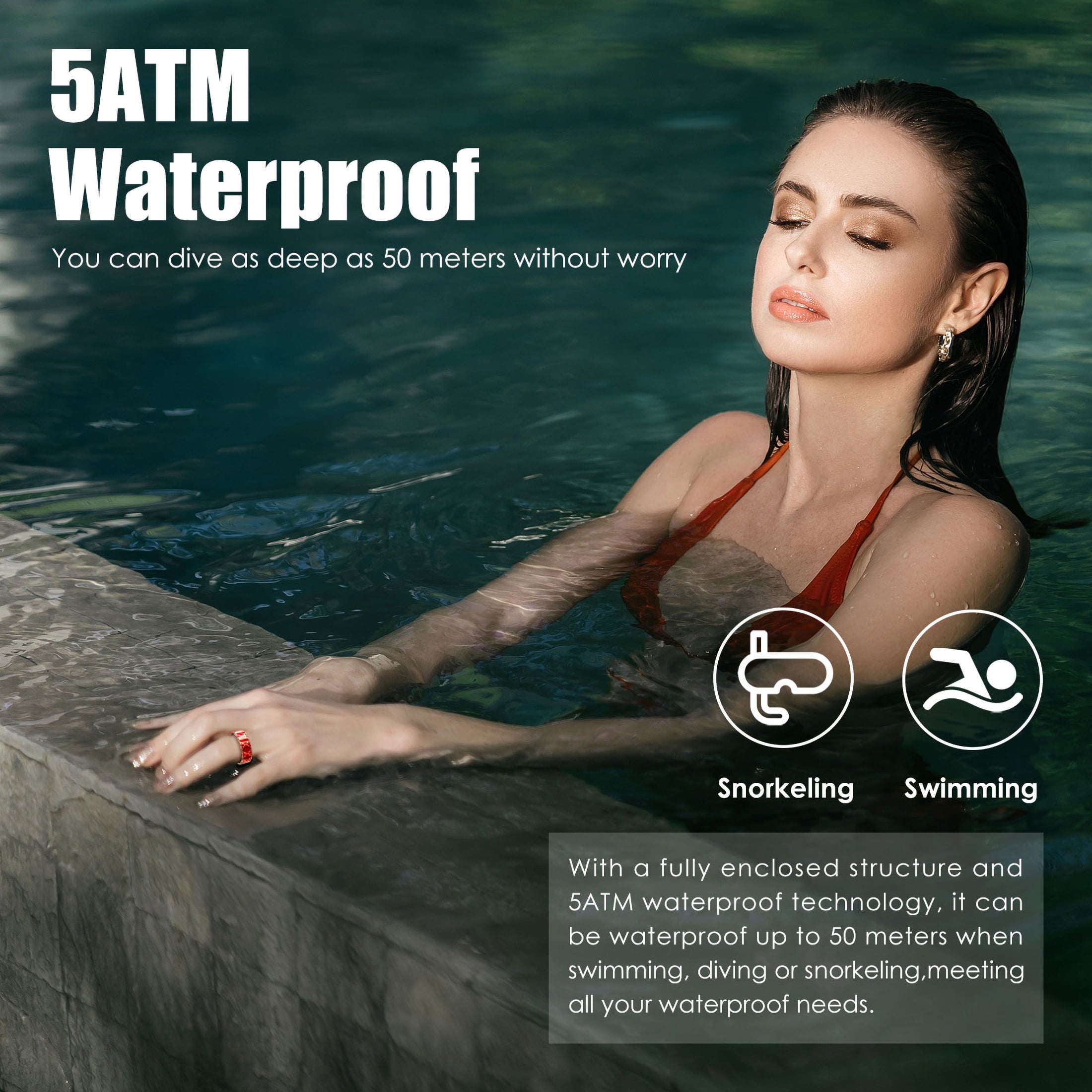 Clover Health Tracking Ring, Suitable for Both Men and Women, 5ATM Waterproof, Activity/Sleep/Temperature Monitoring, Family Care Mode, Compatible with Android and iOS.