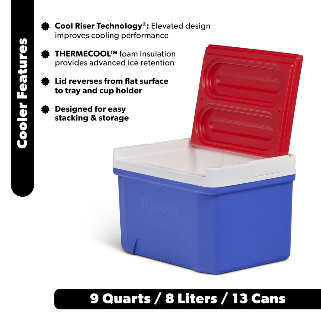 9 QT Laguna Ice Chest Cooler, Blue Red and White