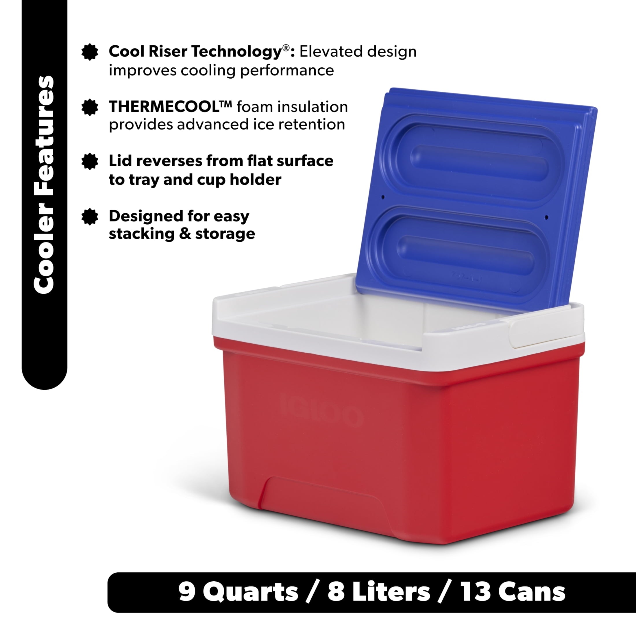 9 QT Laguna Ice Chest Cooler, Blue Red and White