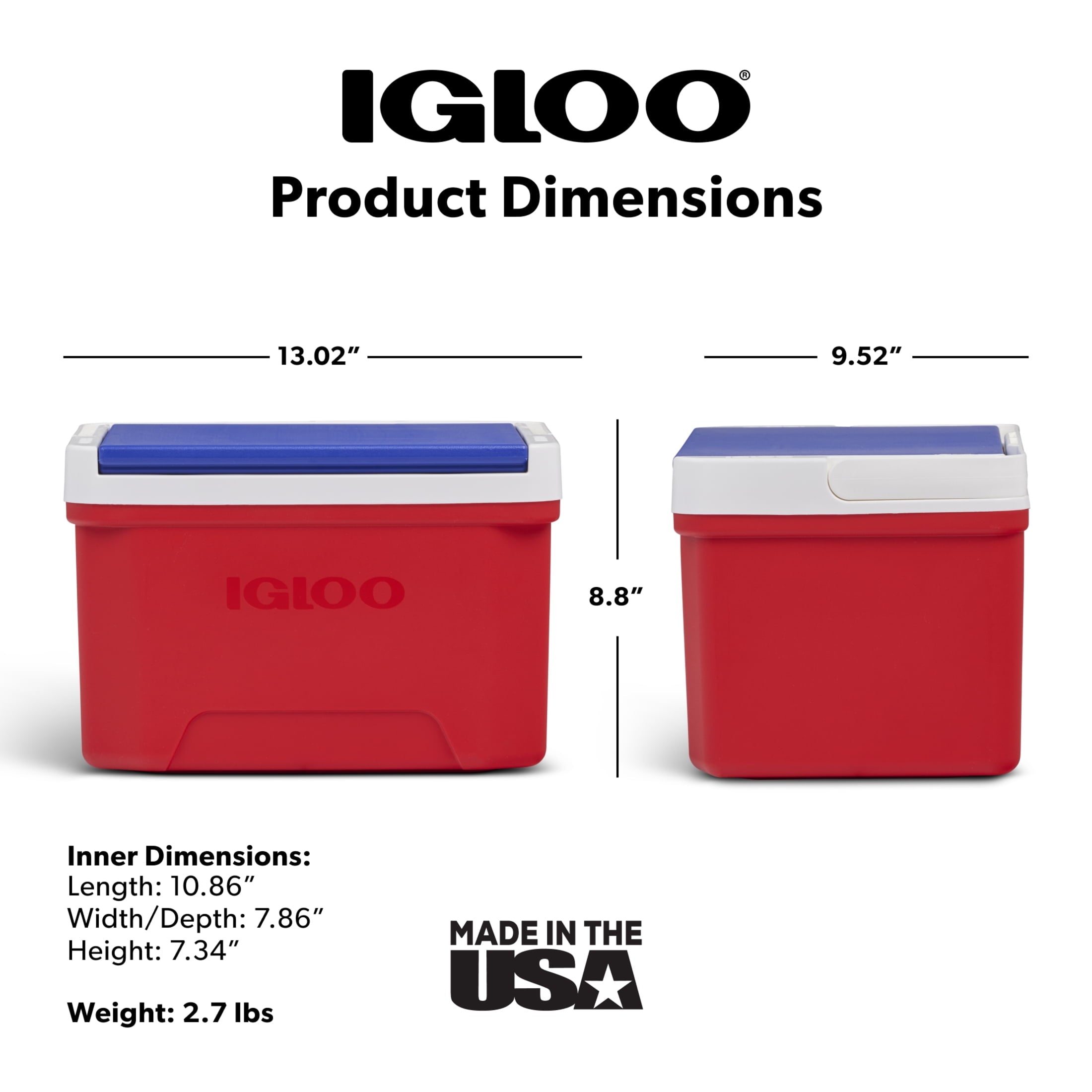 9 QT Laguna Ice Chest Cooler, Blue Red and White