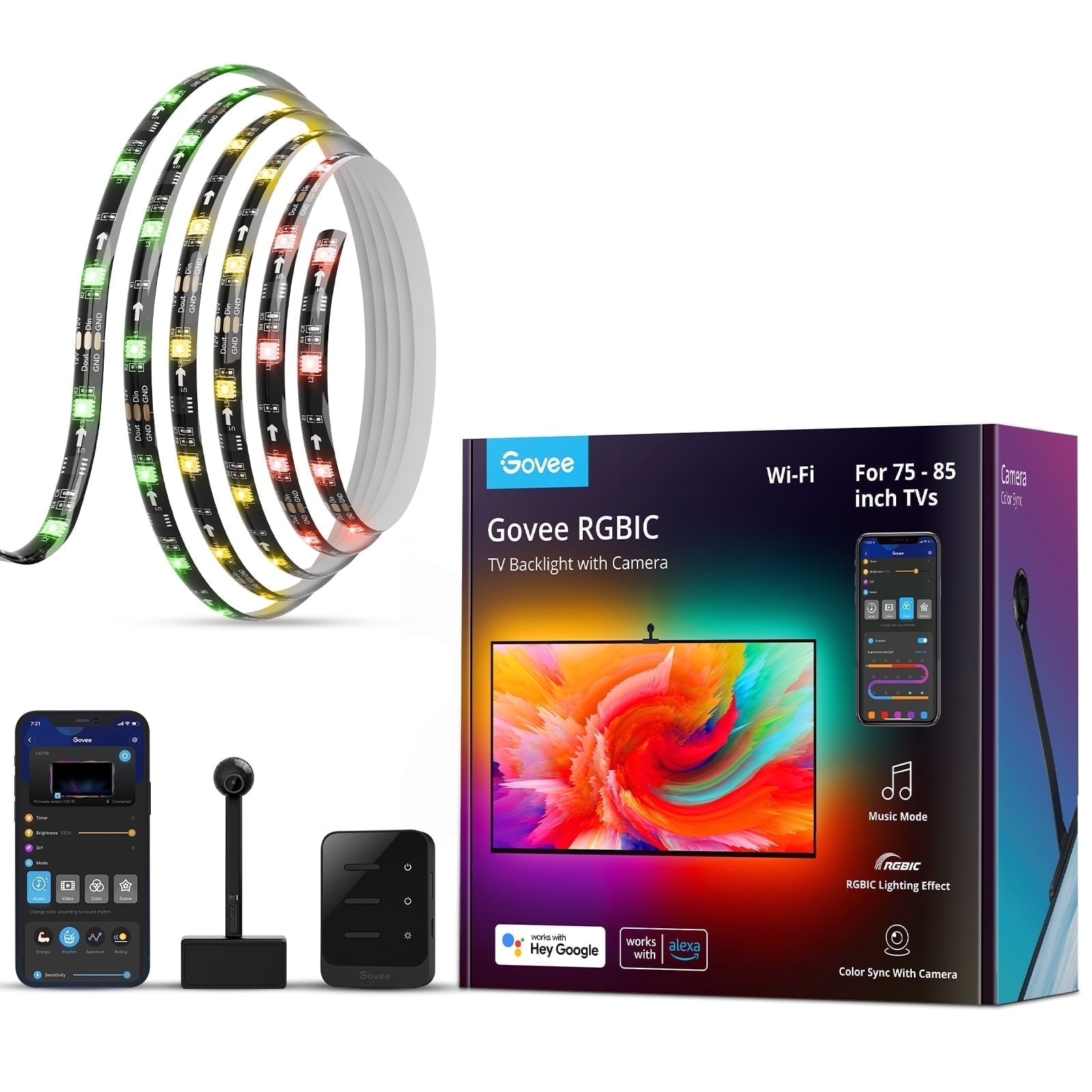 RGBIC TV Backlights For Living Room,1080p intelligent camera,Dynamic Light Effects,Music Scene,Smart Control