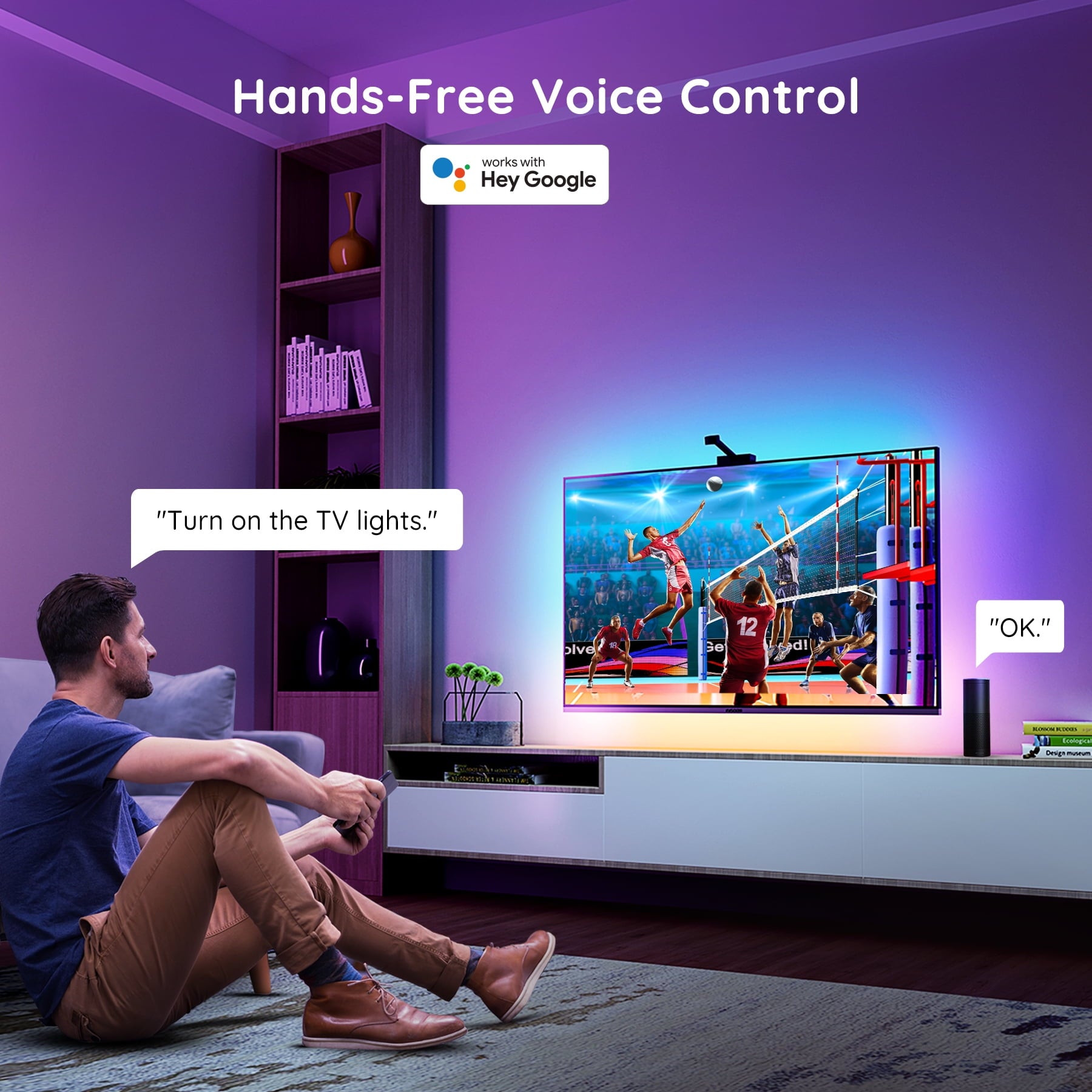 RGBIC TV Backlights For Living Room,1080p intelligent camera,Dynamic Light Effects,Music Scene,Smart Control