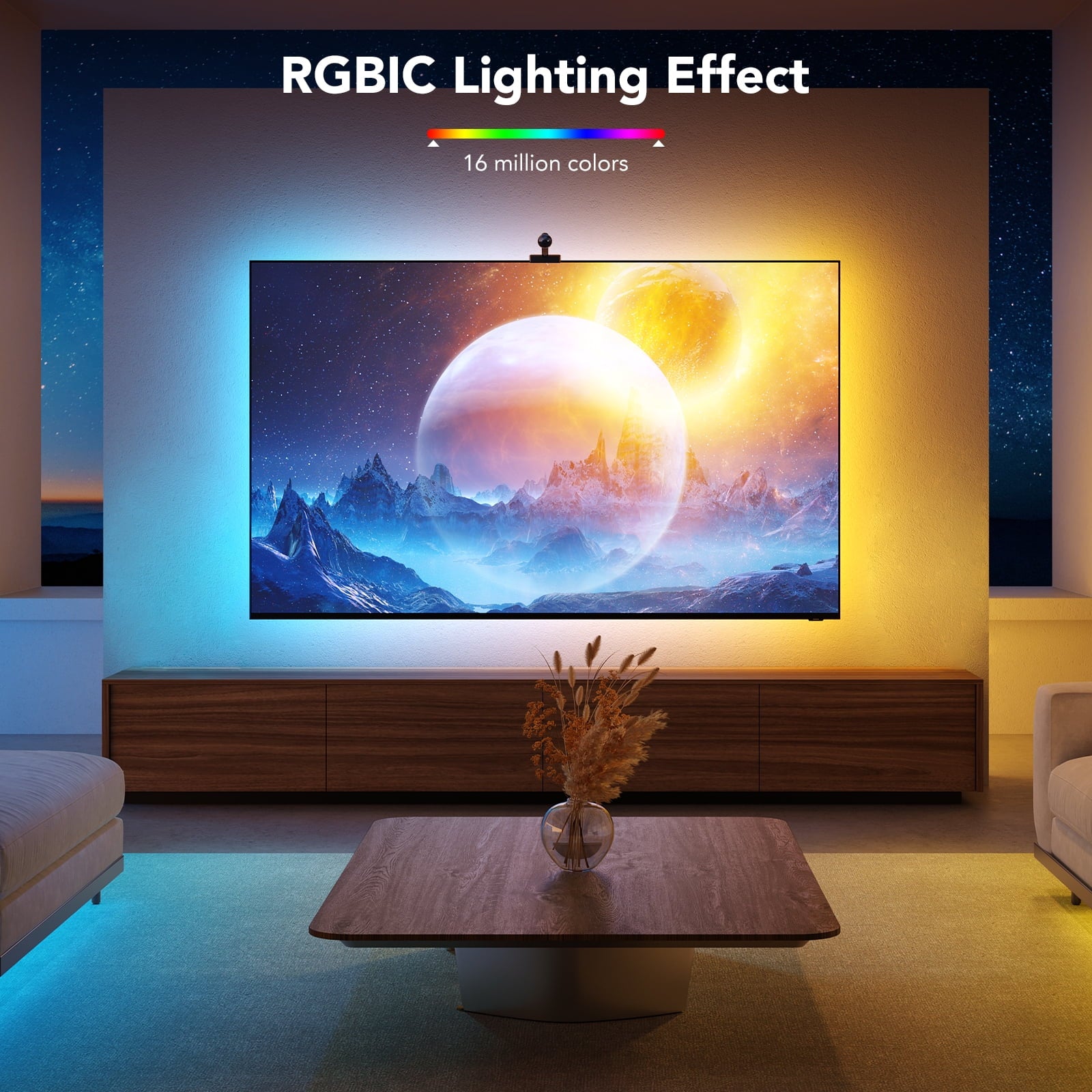 RGBIC TV Backlights For Living Room,1080p intelligent camera,Dynamic Light Effects,Music Scene,Smart Control
