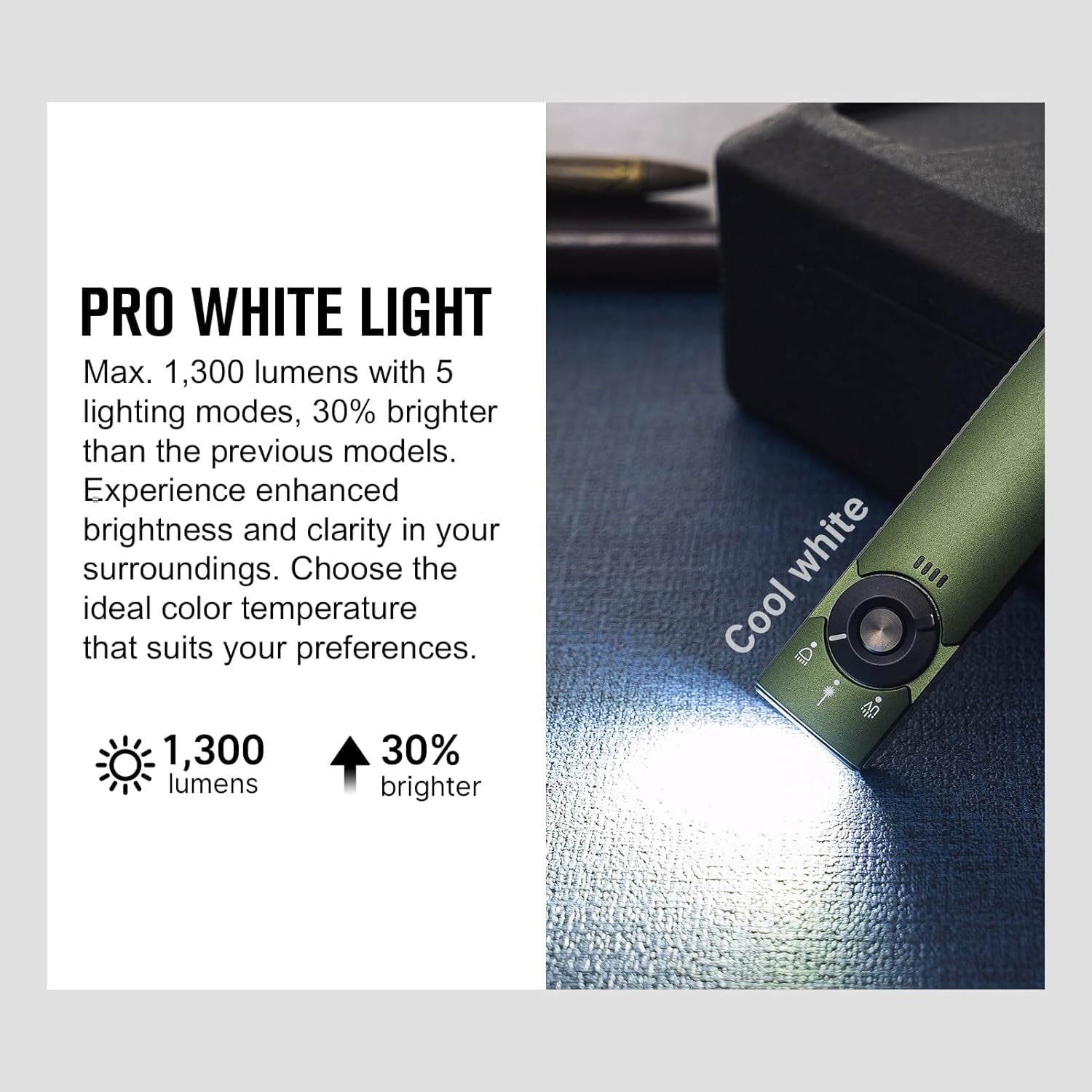 Arkfeld Pro Flat Rechargeable EDC Flashlight with 1300 Lumens LED Light UV and Laser(Red CW 5700K-6700K)