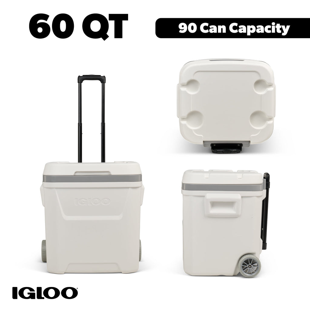 60 QT Marine Ice Chest Cooler with Wheels, White