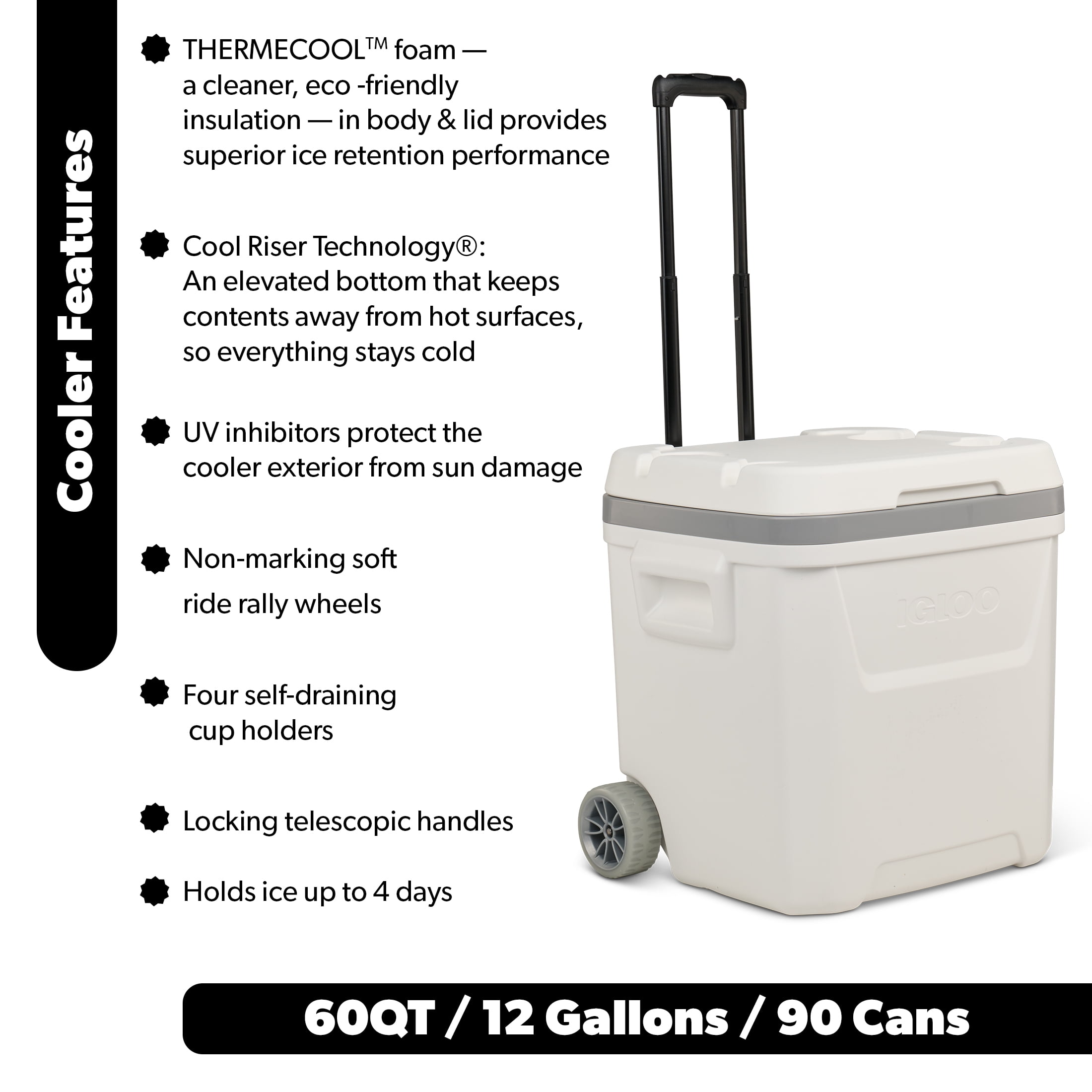60 QT Marine Ice Chest Cooler with Wheels, White