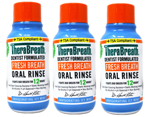 3 Pack - TheraBreath Fresh Breath Mouthwash, Icy Mint, Alcohol-Free, Travel Size, 3 fl oz