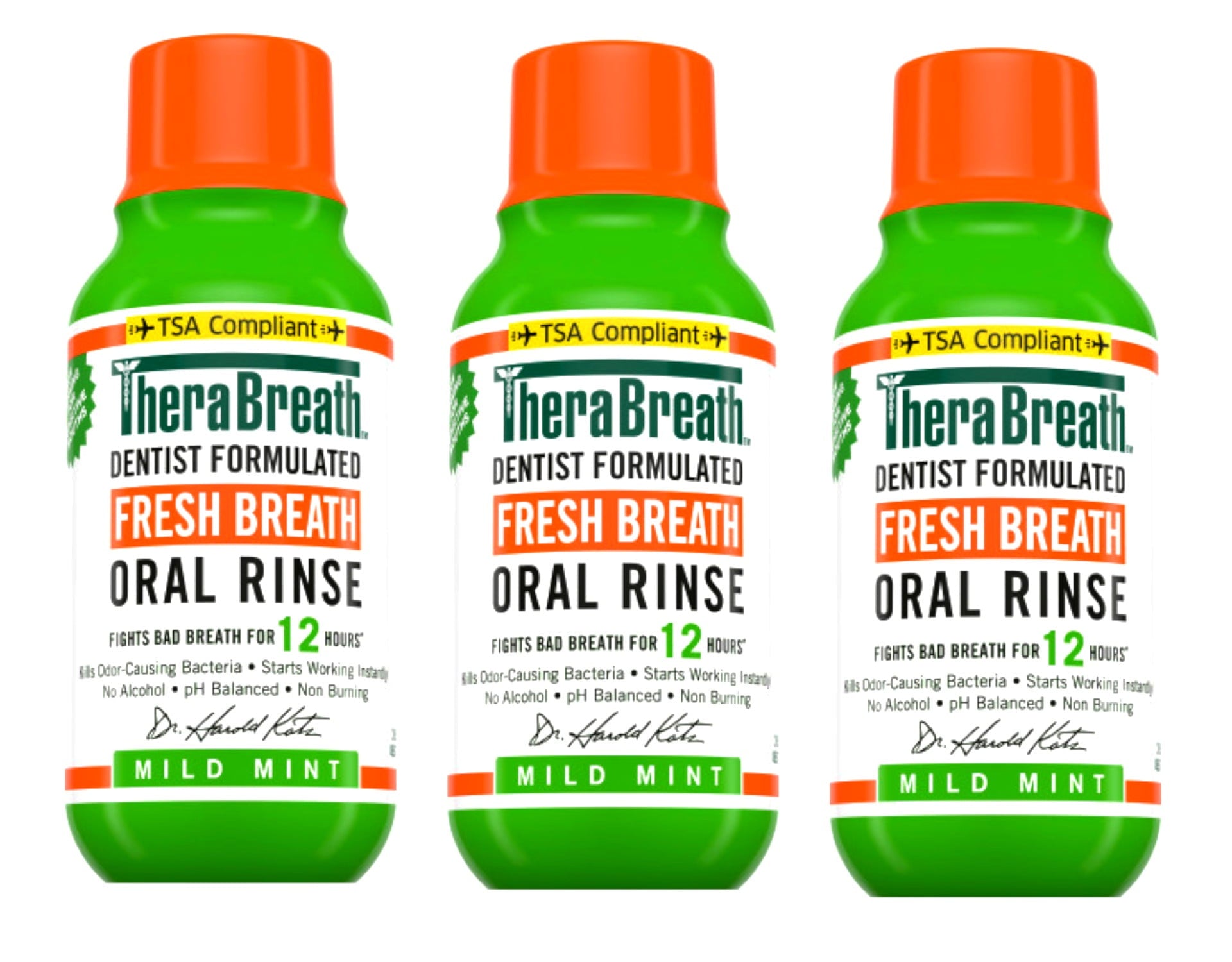 3 Pack - TheraBreath Fresh Breath Mouthwash, Mild Mint, Alcohol-Free, Travel Size, 3 fl oz