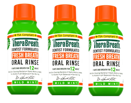 3 Pack - TheraBreath Fresh Breath Mouthwash, Mild Mint, Alcohol-Free, Travel Size, 3 fl oz