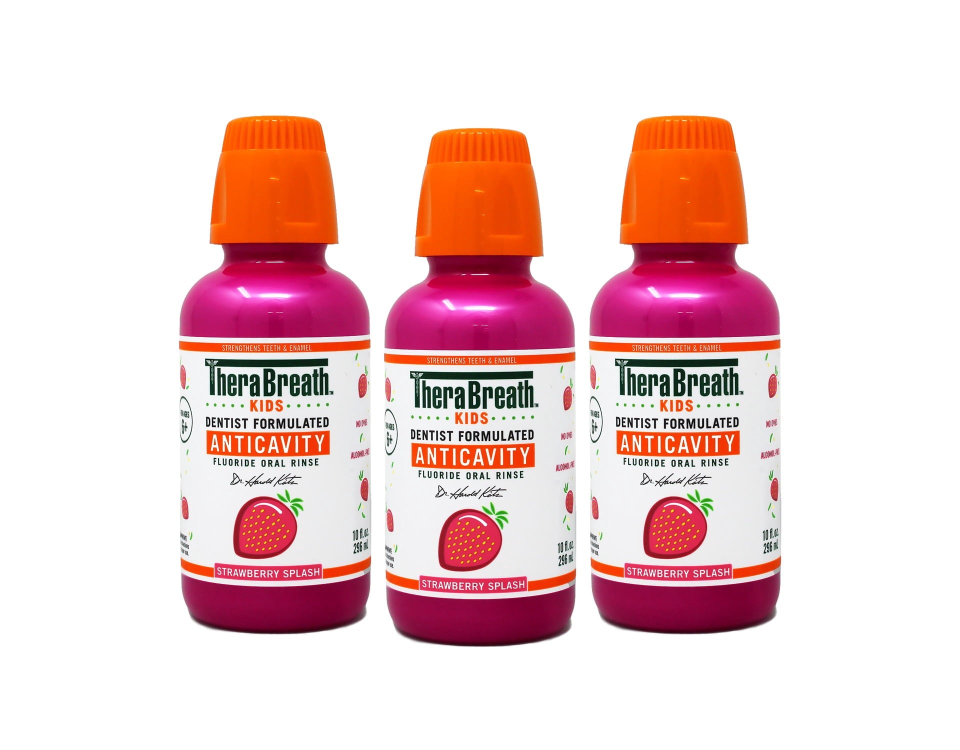3 Pack - TheraBreath Kids Mouthwash with Fluoride, Organic Strawberry Splash, Anticavity, 10 fl oz