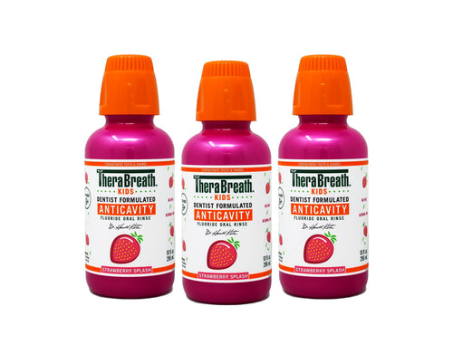 3 Pack - TheraBreath Kids Mouthwash with Fluoride, Organic Strawberry Splash, Anticavity, 10 fl oz