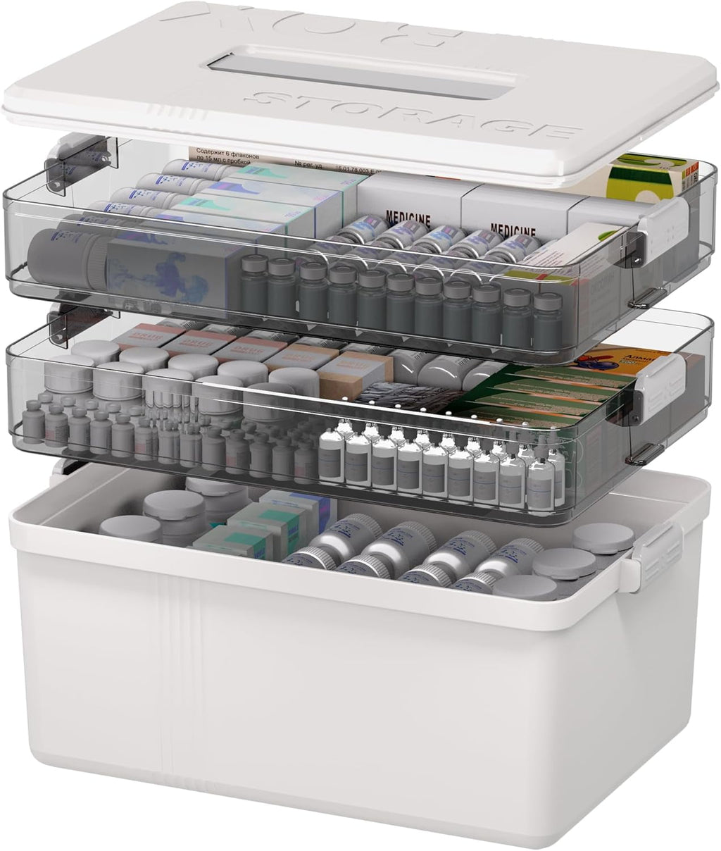 5 Layer storage bins with lid Stack &amp; Carry Box Plastic Handled with Removable Tray for Craft Adult