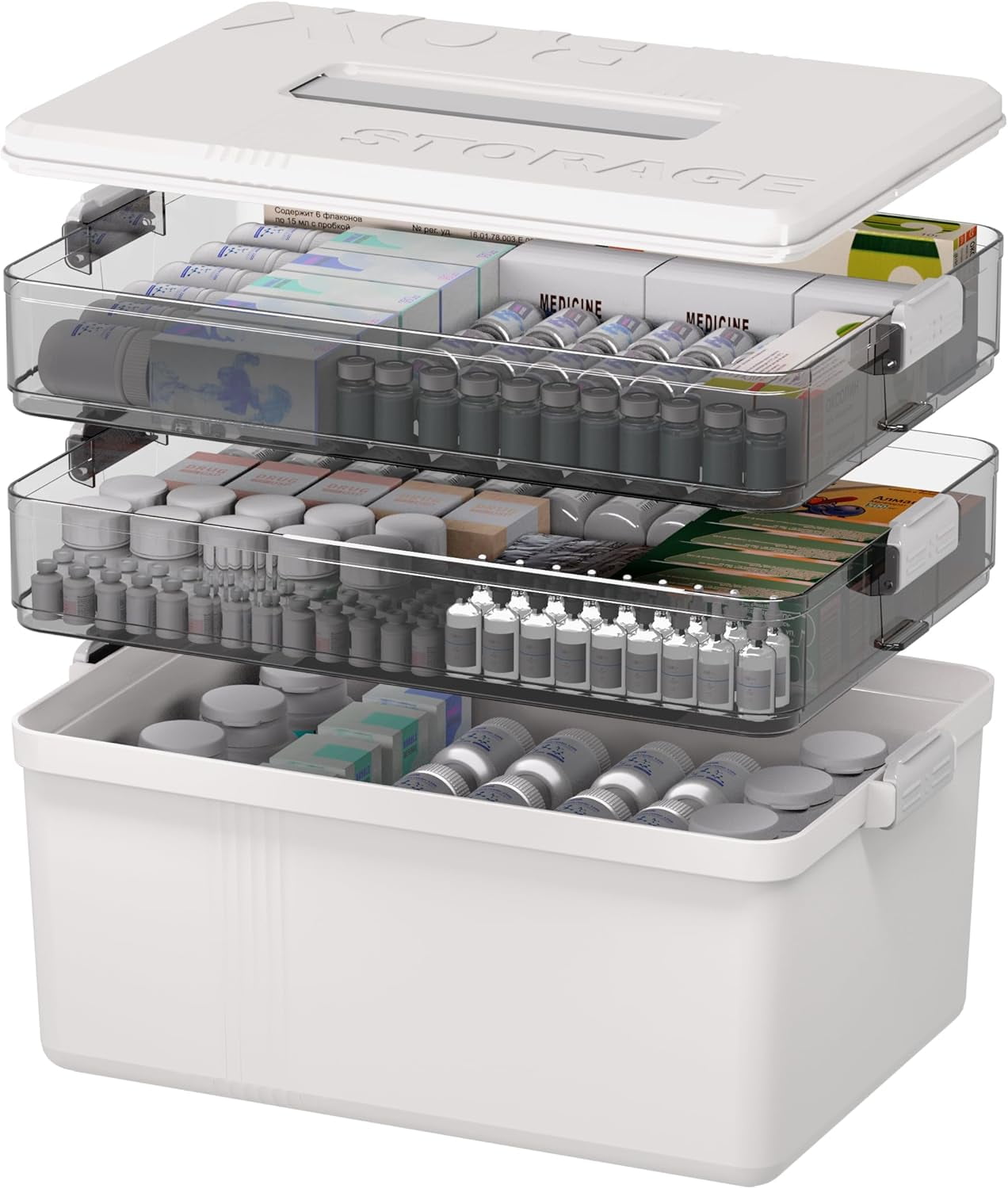 5 Layer storage bins with lid Stack &amp; Carry Box Plastic Handled with Removable Tray for Craft Adult