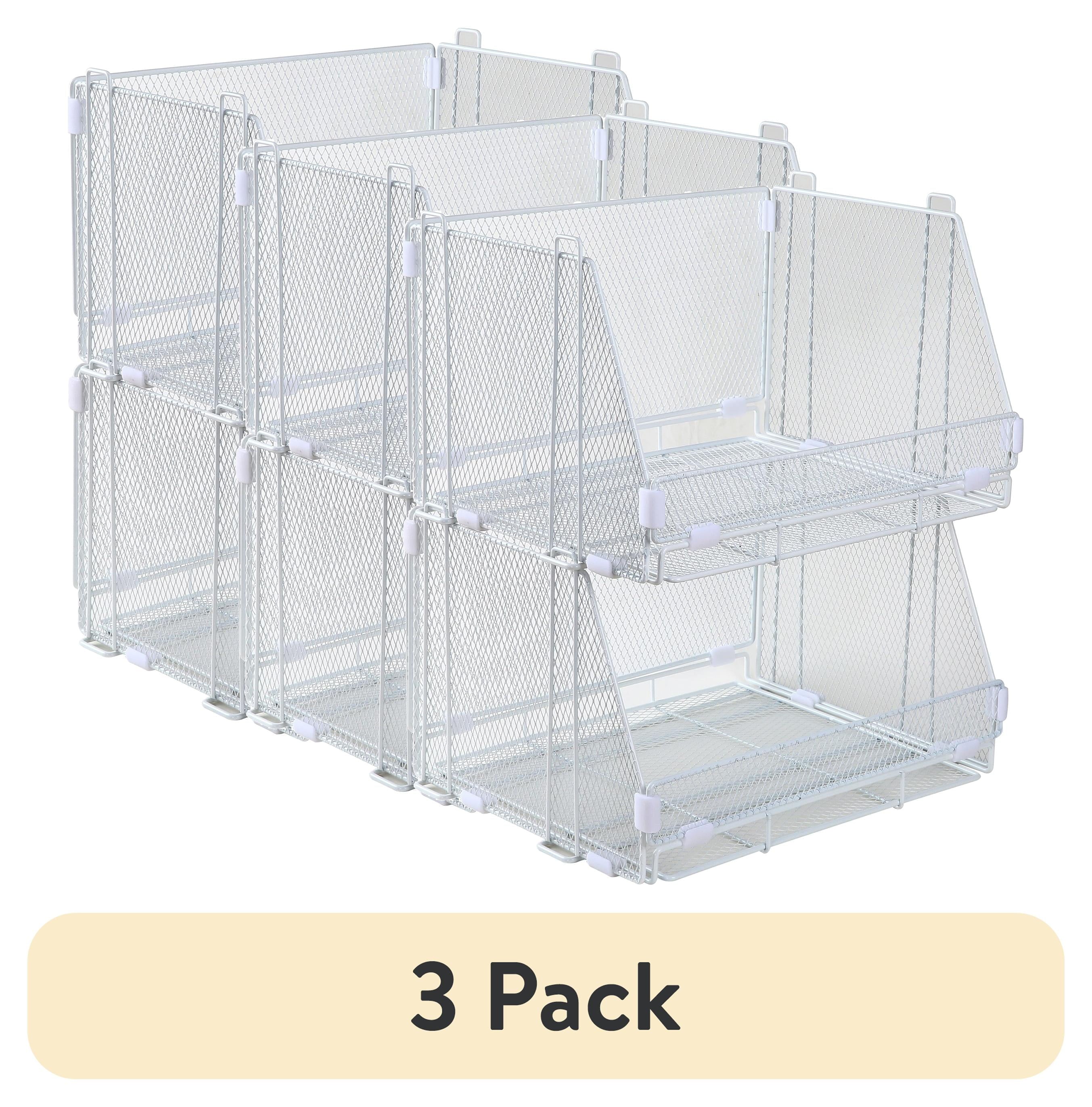 Folding Storage Baskets, Collapsible Plastic Organizer Bins with Clip Handles, 2 Pack, White