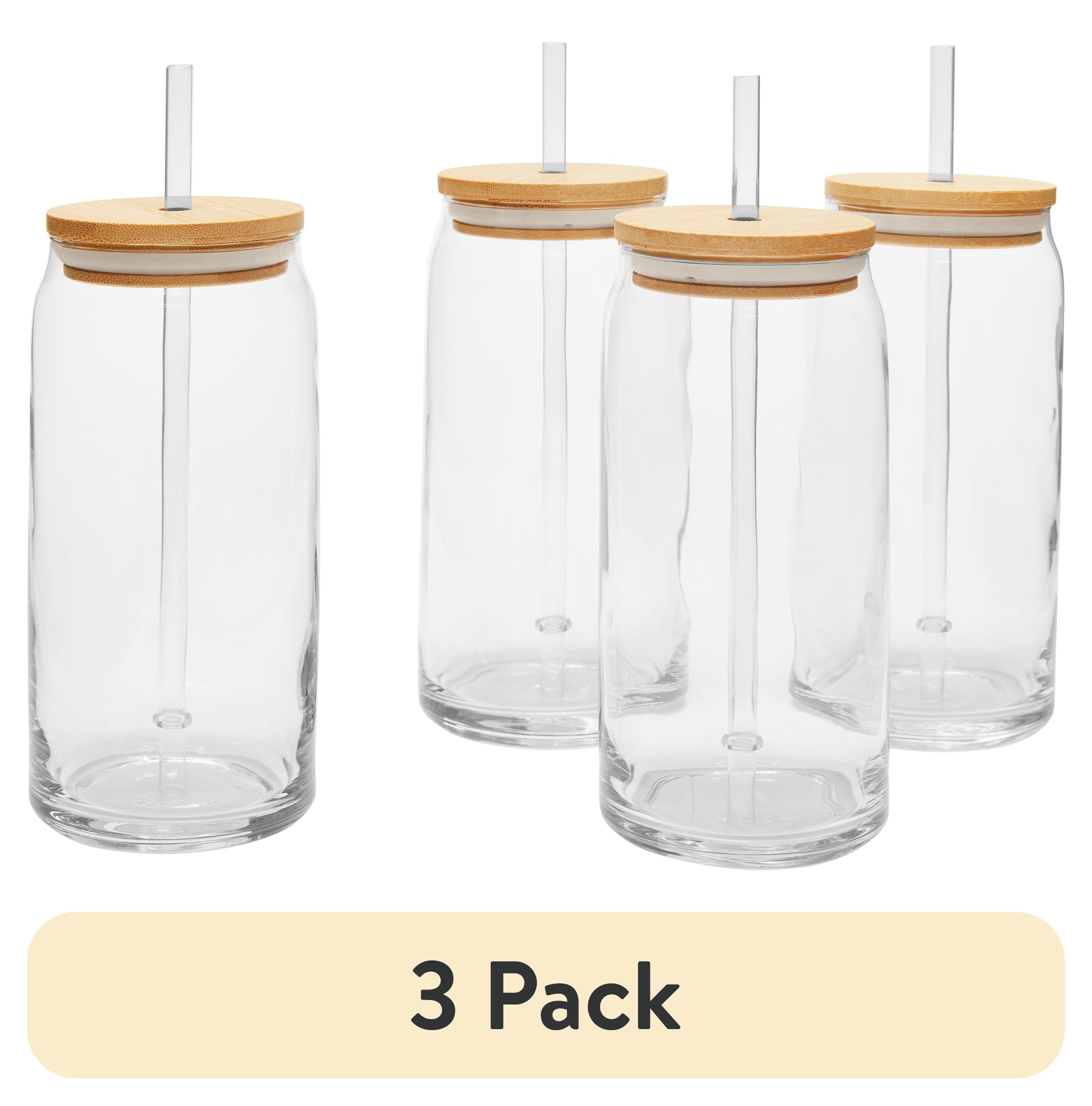 Briar Can Glass Drinkware with Lids &amp; Straws, Set of 4
