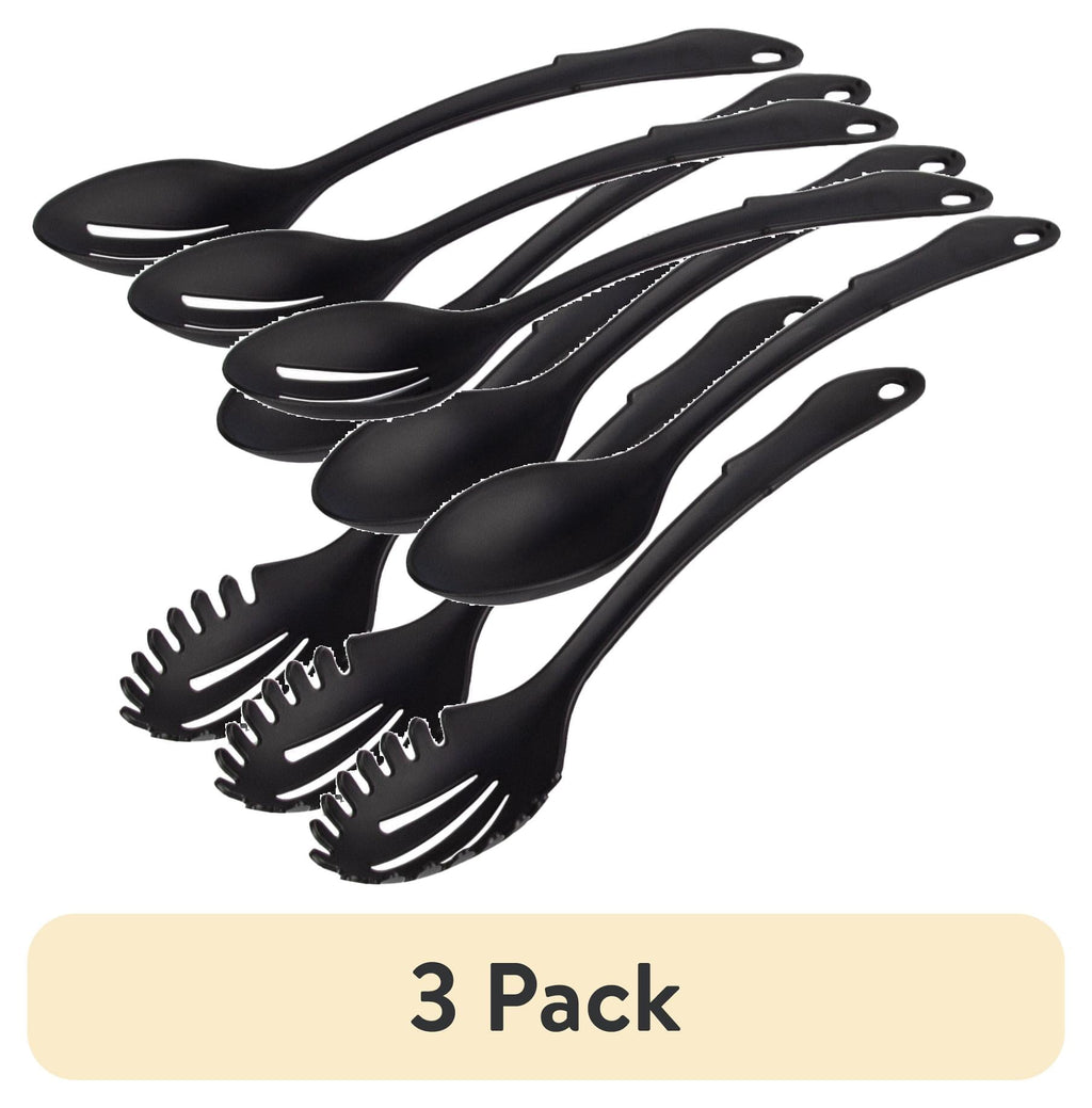 8-Piece Nylon Kitchen Utensil Set with Connector Ring, Black Plastic