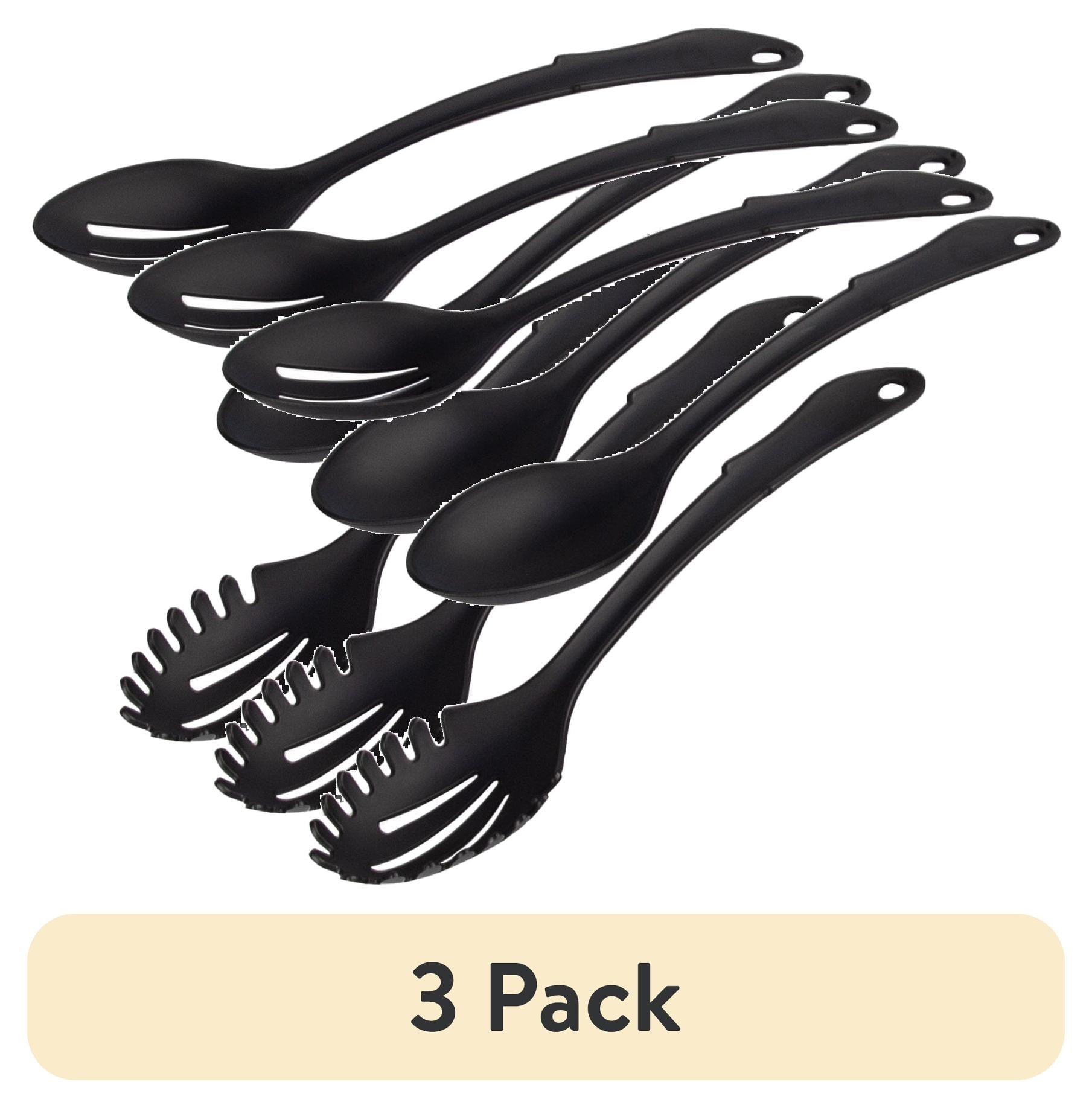 8-Piece Nylon Kitchen Utensil Set with Connector Ring, Black Plastic