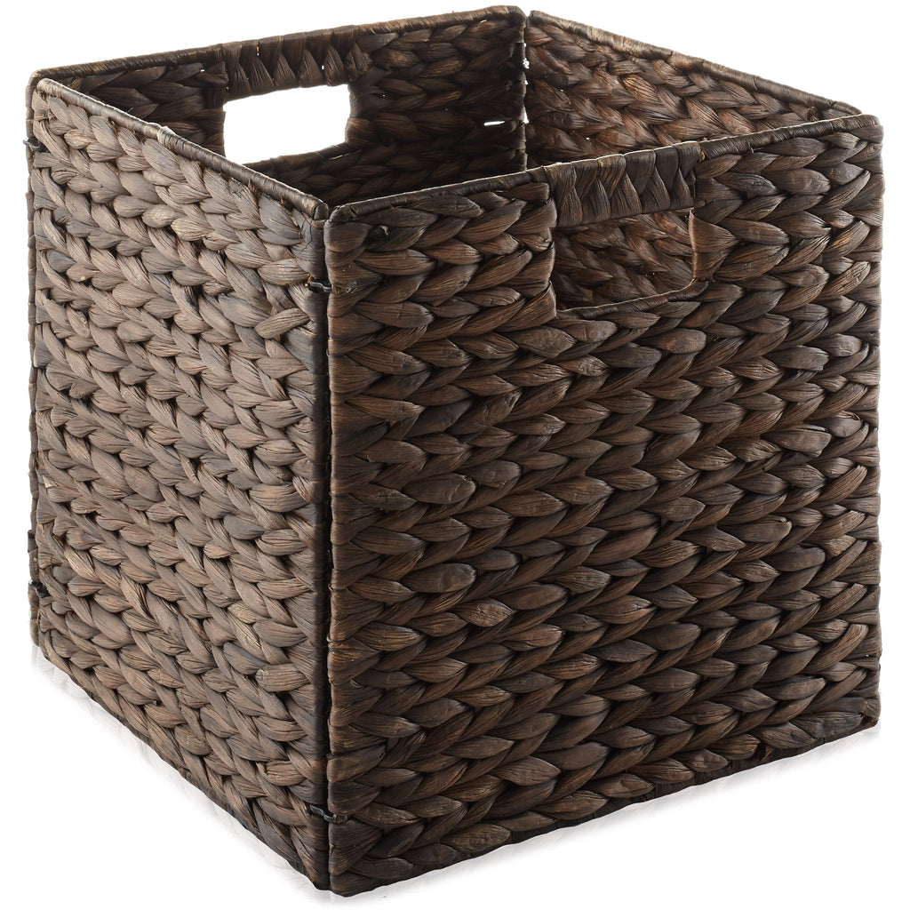 13" x 13" Water Hyacinth Storage Baskets, Natural - Set of 2 Collapsible Cube Organizers, Woven Bins for Bathroom, Bedroom, Laundry, Pantry, Shelves