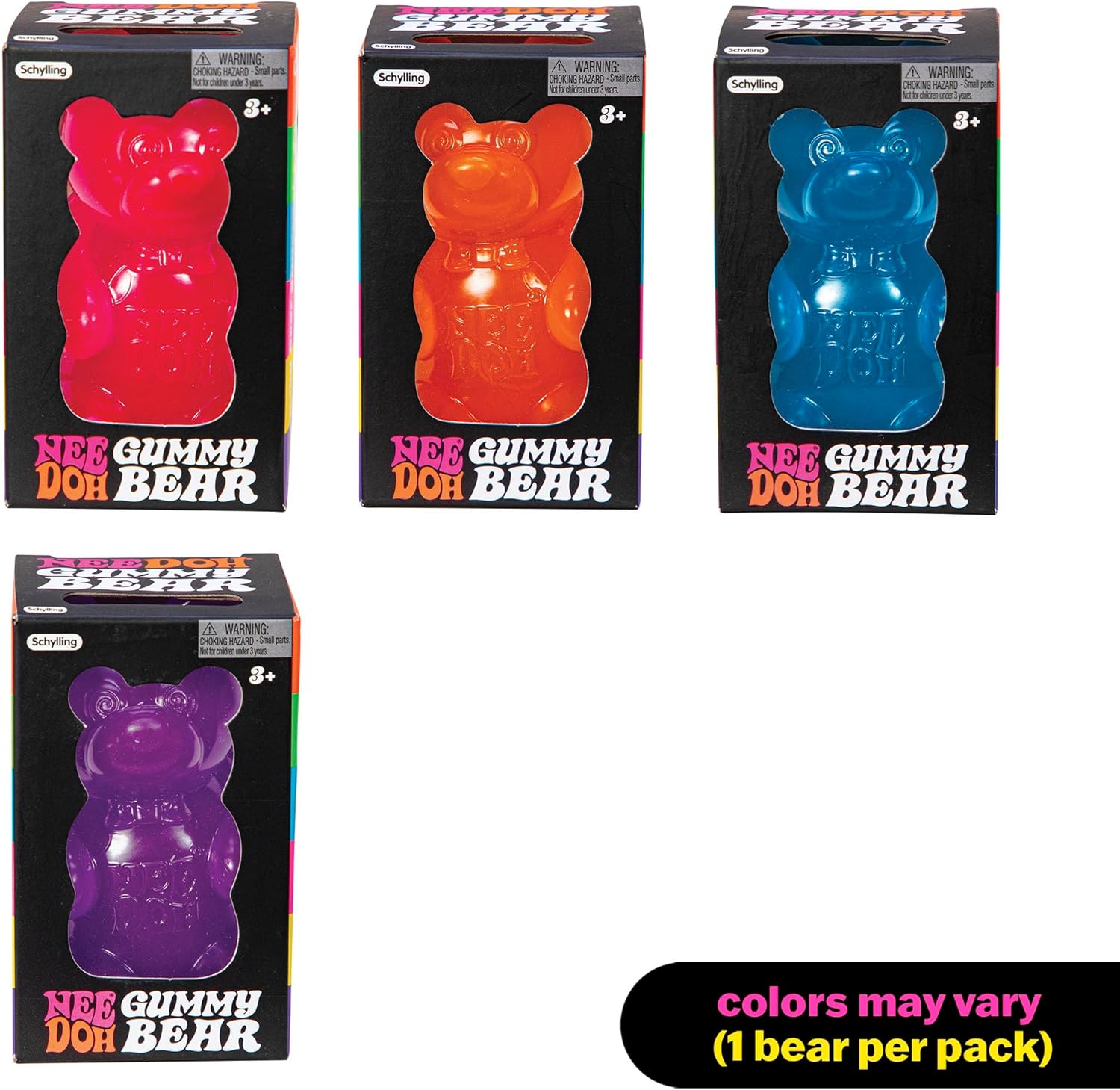 Schylling NeeDoh Gummy Bear - Sensory Fidget Toy with Jelly-Like Filling - 3.5″ Tall - Colors May Vary (Pack of 1)