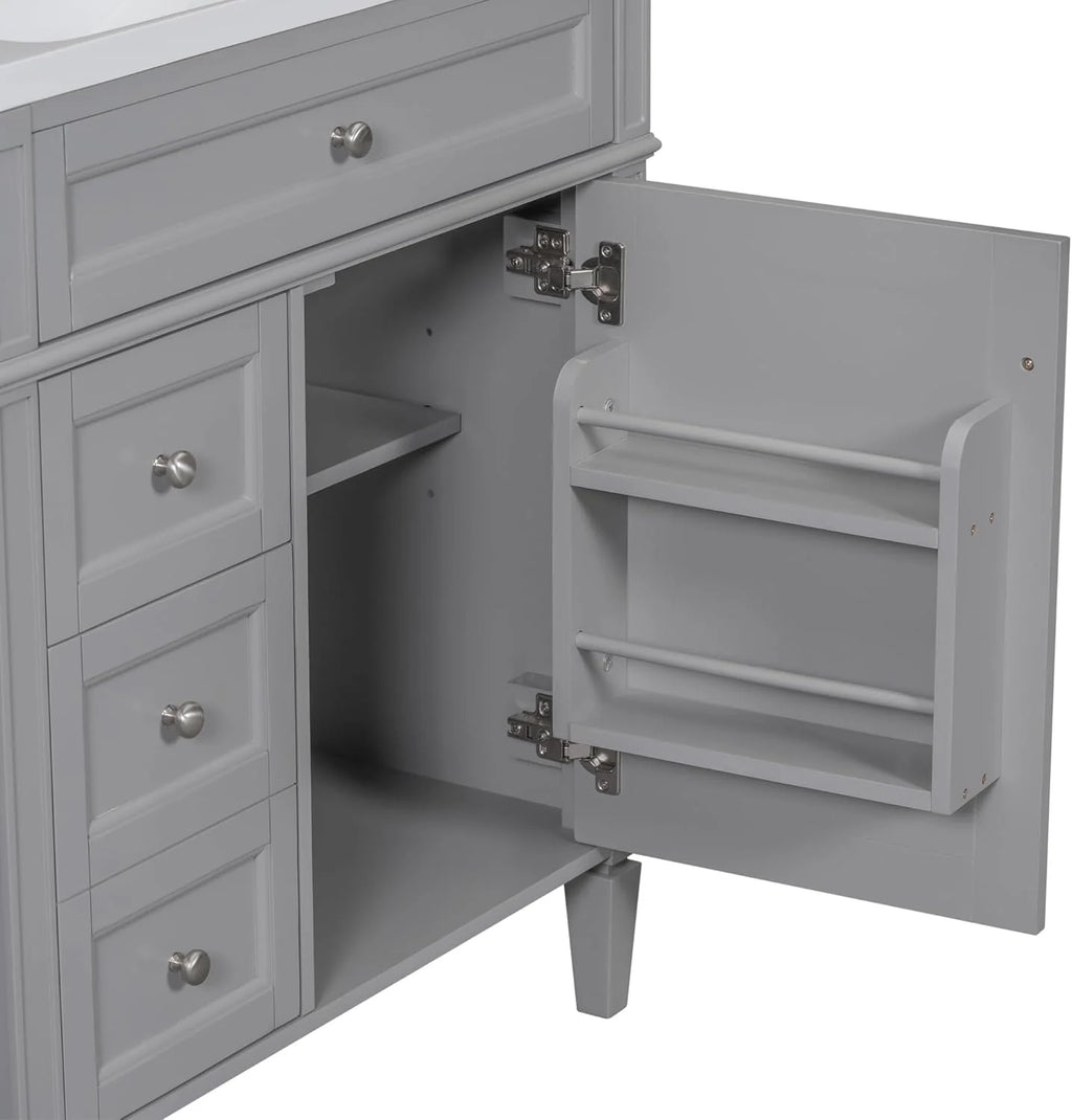36" Bathroom Vanity with Single Sink Combo, Modern Undermount Bathroom Sink Cabinet with 2 Drawers and a Tip-Out Drawer, Freestanding Bathroom Vanities, Soft Closing, Solid Wood Frame