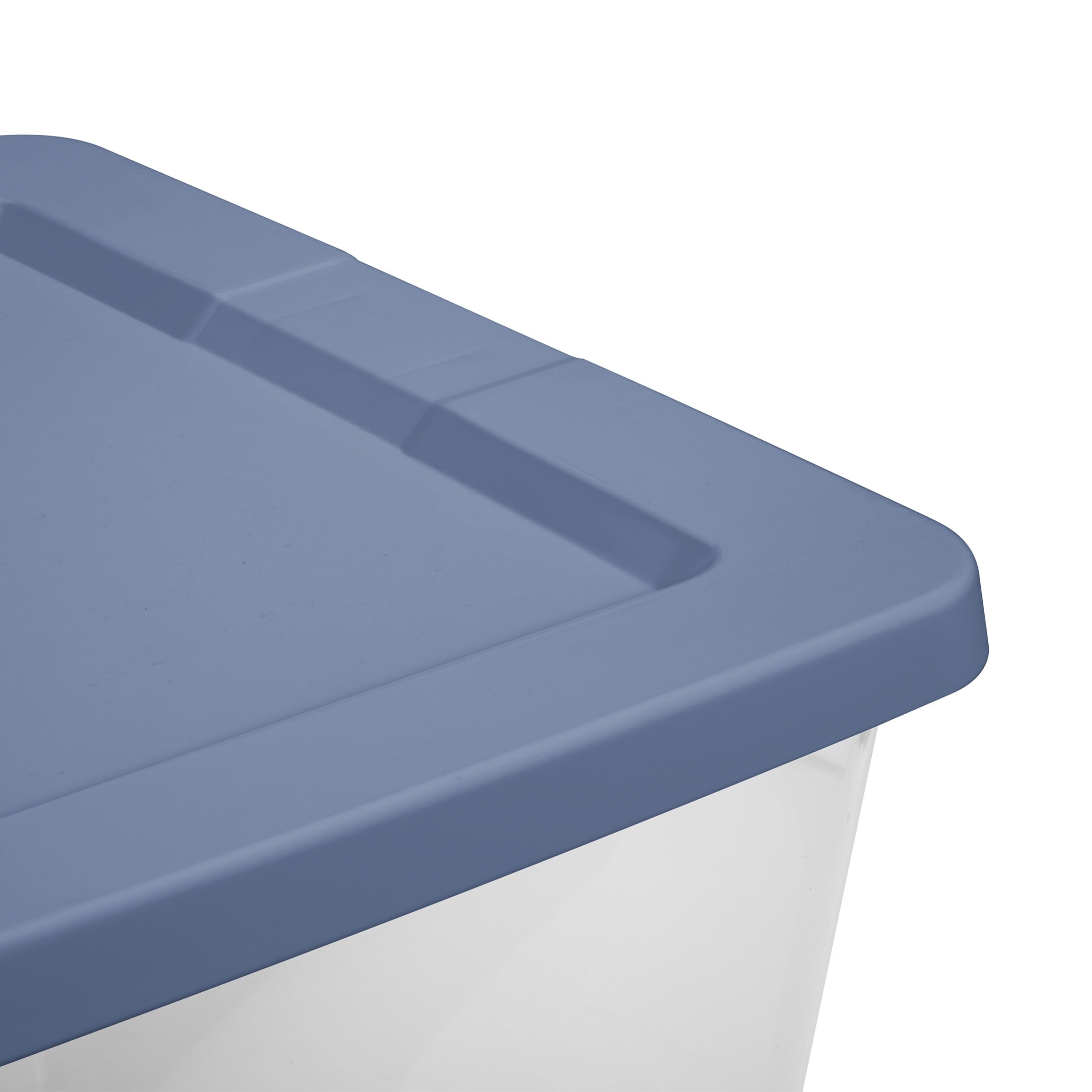 58 Quart Medium Storage Bin, Clear Plastic Storage Container with Snap-On Lid, White