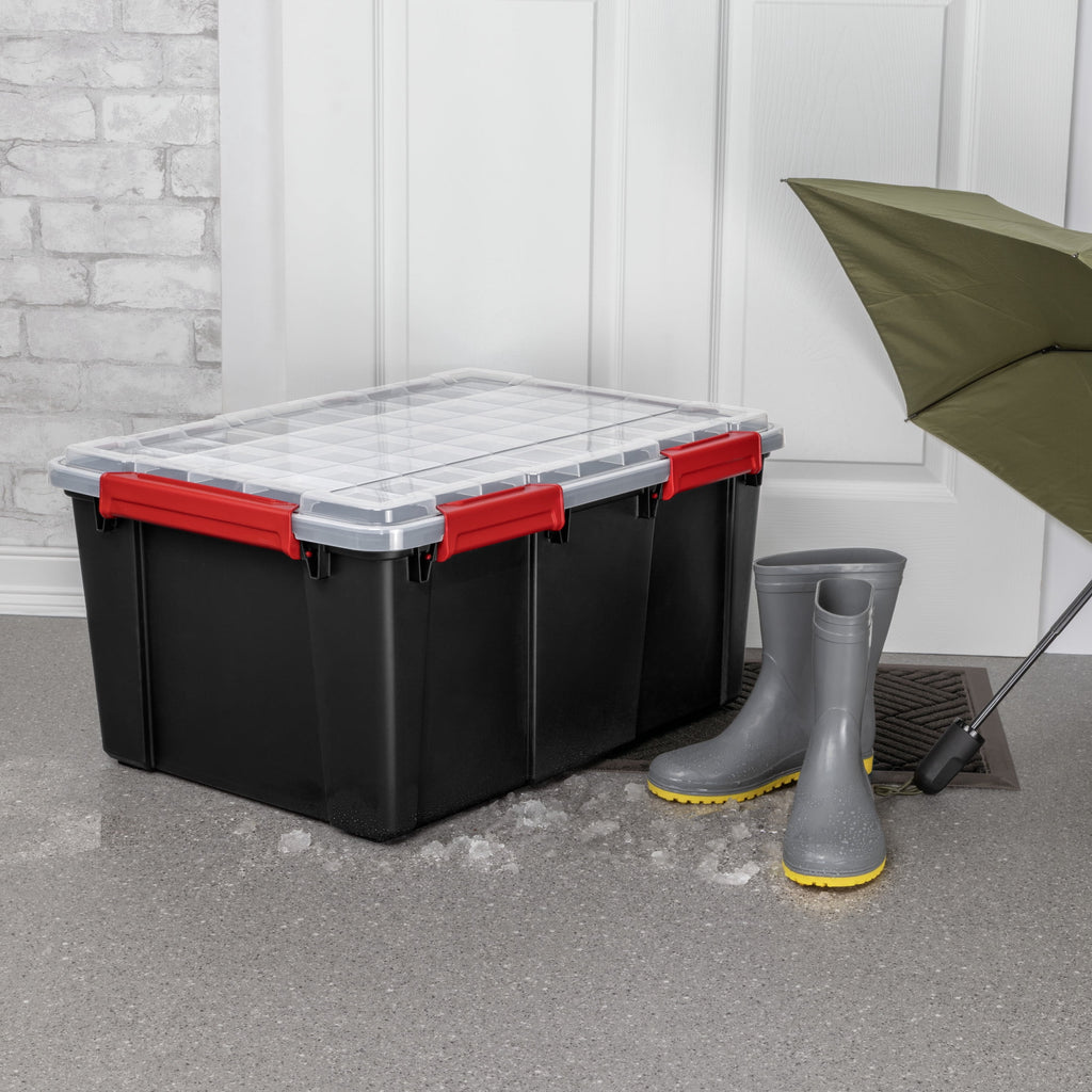 20 Gallon Large Gasket Tote, IP68 Plastic Storage Bin with Lid, Gasket Seal and Latches, Black