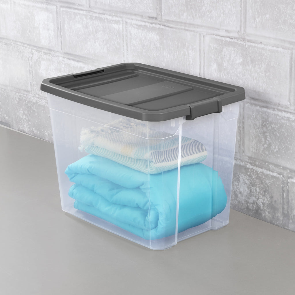 108 Quart Extra-Large Storage Bin, Clear Plastic Storage Container with Latch Lid, Dark Gray