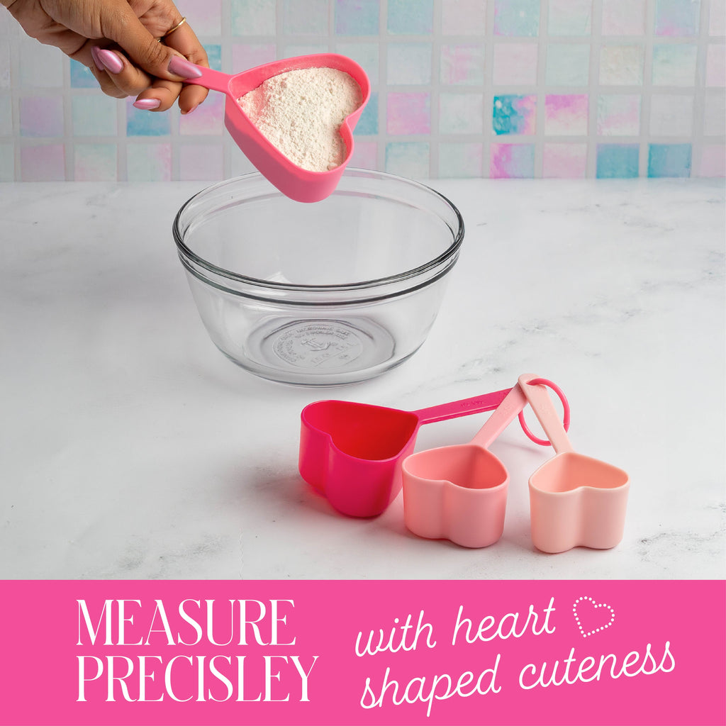 20-Piece Kitchen Gadget Set, Heart-Shaped Measuring Cups &amp; Spoons, Silicone Tools &amp; Bag Clips, , Pink