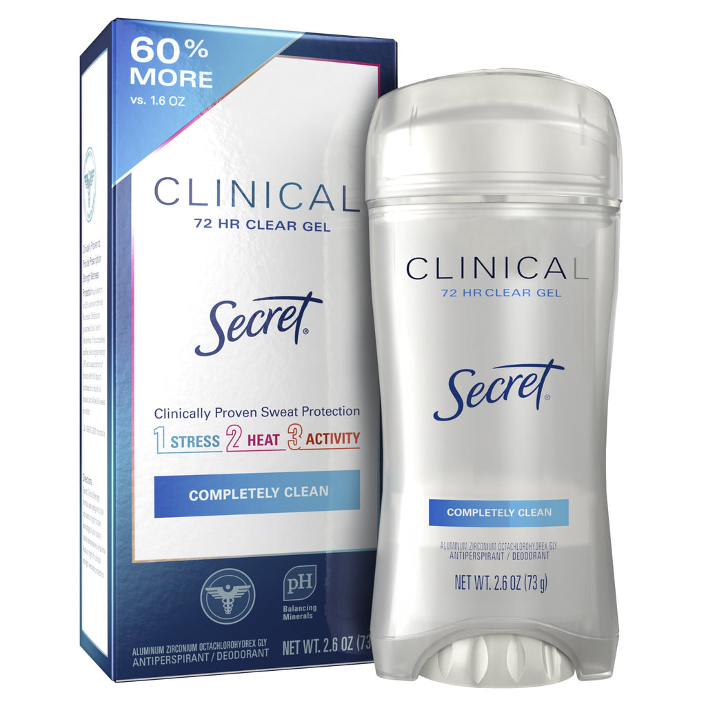 Secret Clinical Strength Clear Gel Antiperspirant and Deodorant for Women, Completely Clean, 2.6 oz Pack of 3