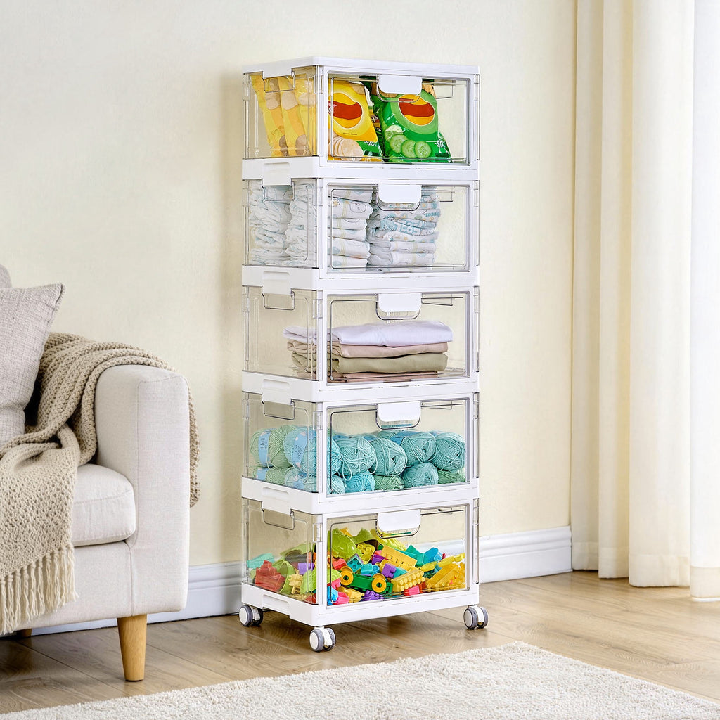 3-Layer Storage Bins, 72Qt Large Storage Containers with Lids, Storage Bins with wheels for Home Office Bedroom, Bathroom, White