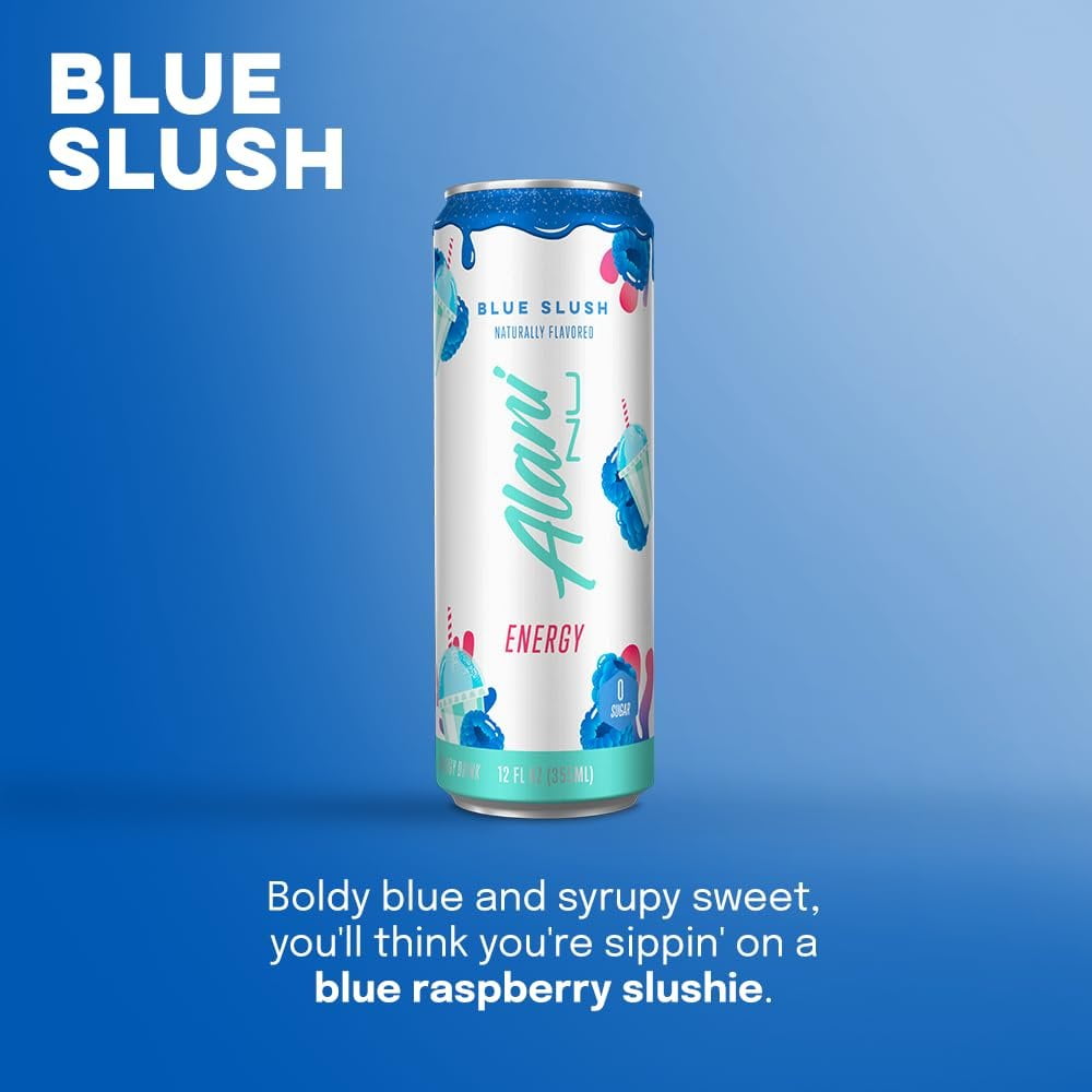 Sugar-Free Energy Drink, Pre-Workout Performance, Blue Slush, 12 oz Cans (Pack of 12)