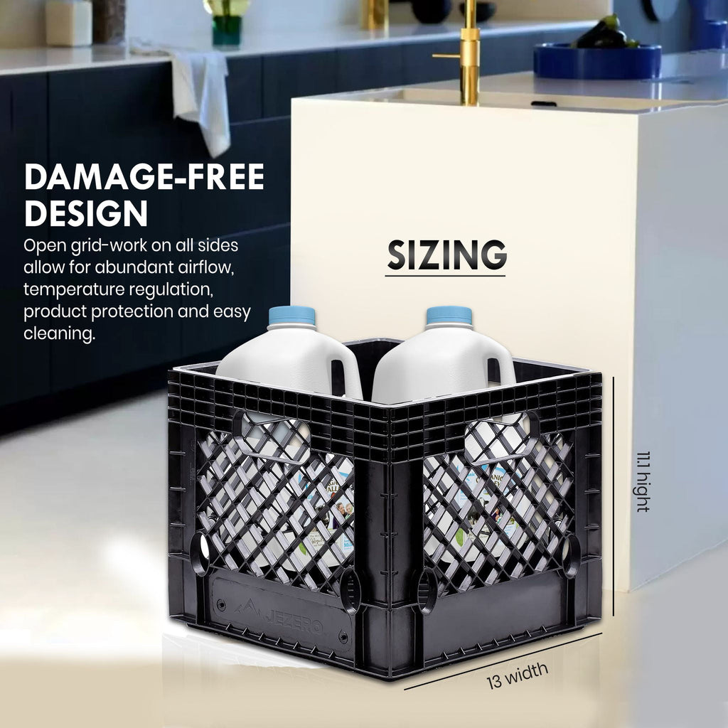 16QT Heavy-Duty Plastic Milk Crate Black with Built-in Handles