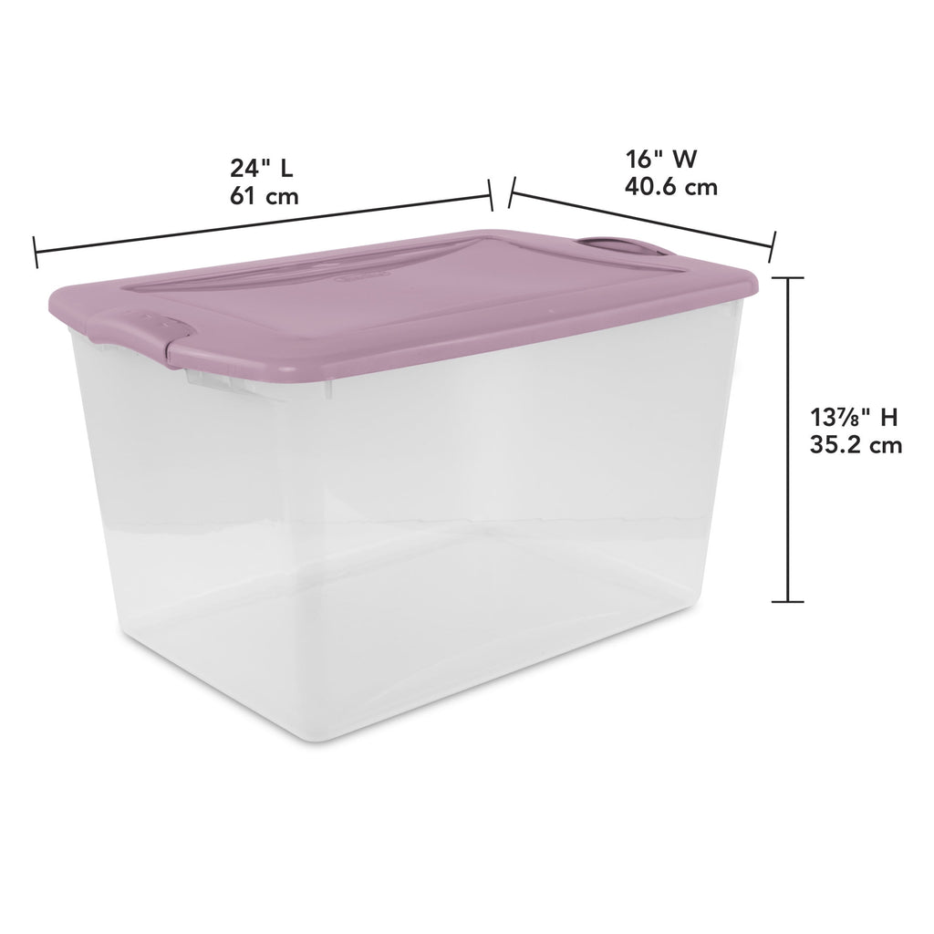 66 Quart Large Latching Storage Bin, Clear Plastic Storage Container with Latch Lid, Blue
