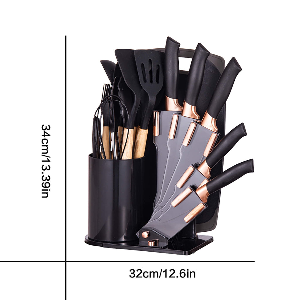 19-Piece Silicone Kitchen Utensil &amp; Knife Set - Heat-Resistant Cooking Tools Non-Stick Safe Gift for Mom or Women Black
