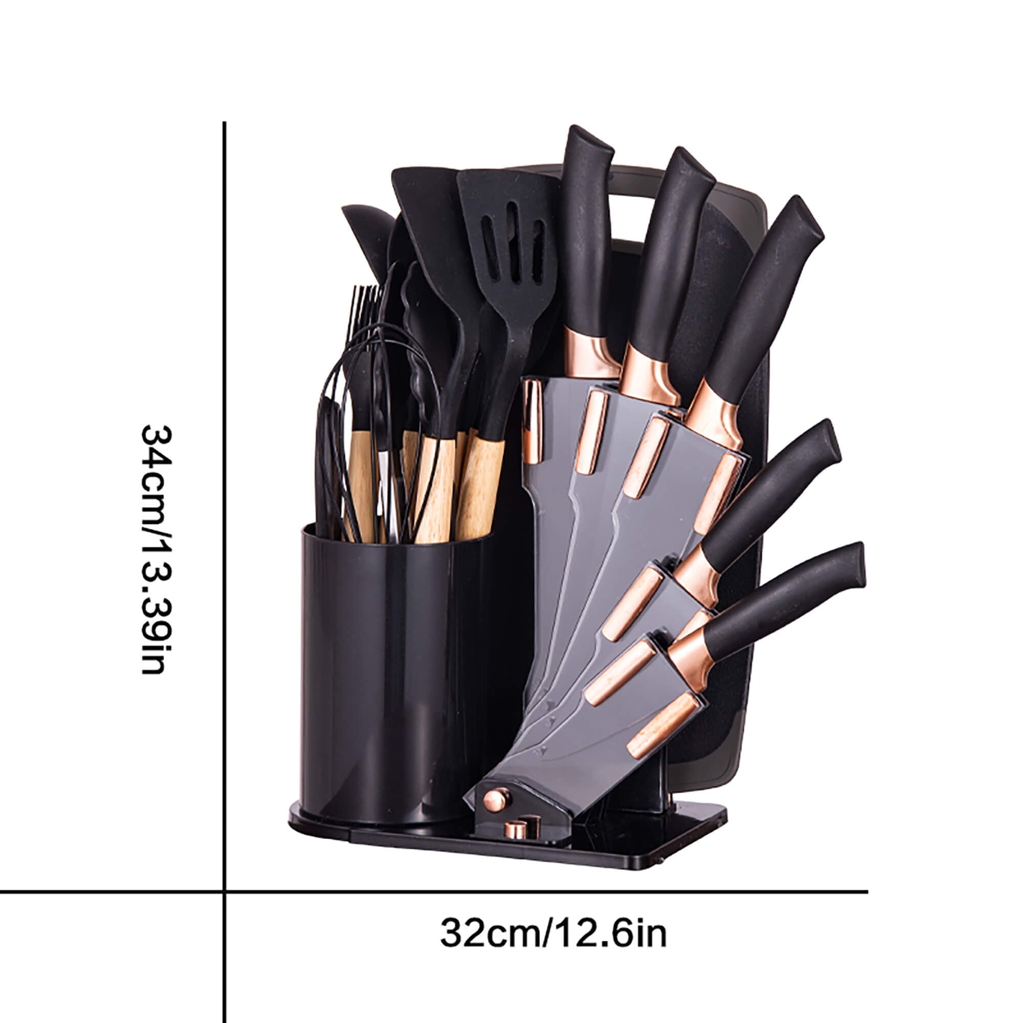 19-Piece Silicone Kitchen Utensil &amp; Knife Set - Heat-Resistant Cooking Tools Non-Stick Safe Gift for Mom or Women Black