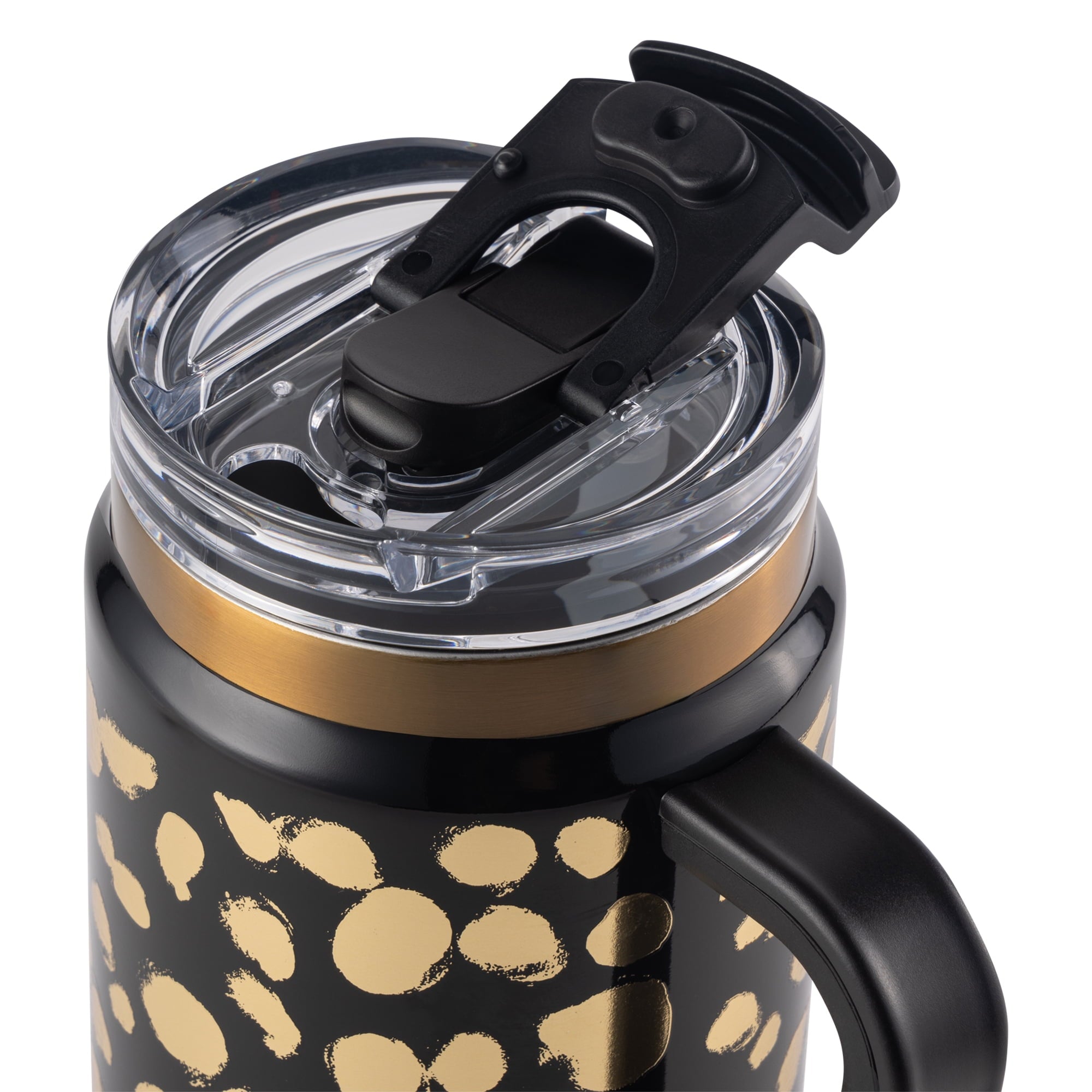 Thyme &amp; Table 32 fl oz Stainless Steel Luna Tumbler with Handle and Dual Straw Lid, Cream &amp; Black Check
