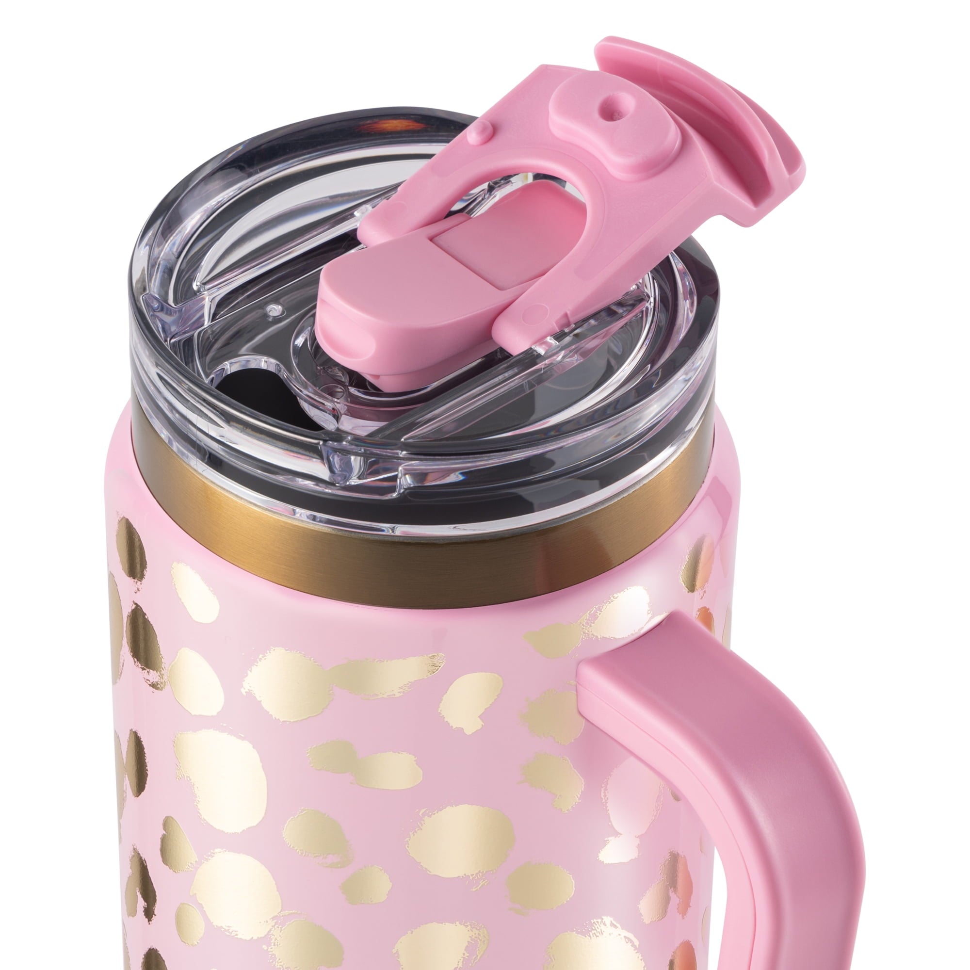 Thyme &amp; Table 32 fl oz Stainless Steel Luna Tumbler with Handle and Dual Straw Lid, Cream &amp; Black Check