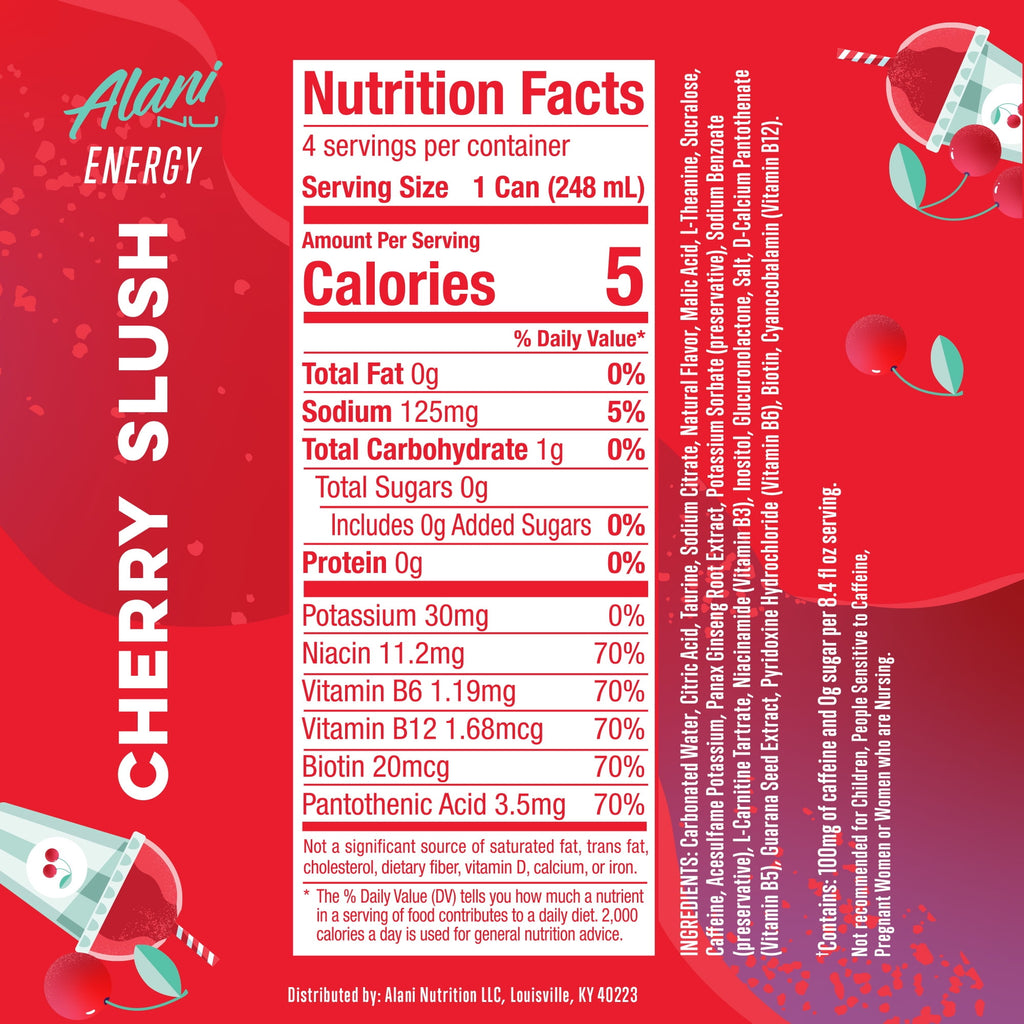 Sugar Free Energy Drink Mini, Cherry Slush, 8.4 fl oz, 4 Pack, Cans, 100mg Caffeine