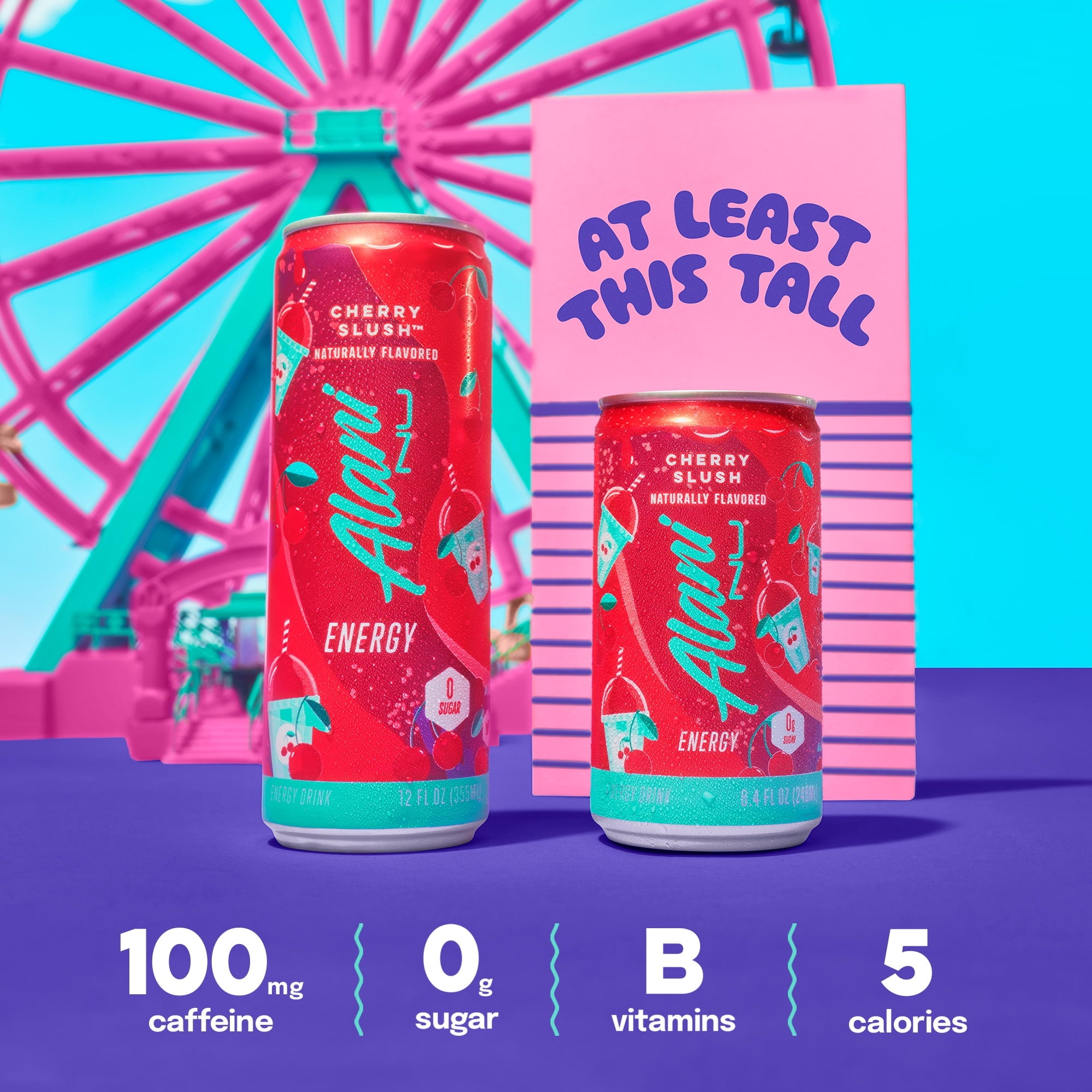 Sugar Free Energy Drink Mini, Cherry Slush, 8.4 fl oz, 4 Pack, Cans, 100mg Caffeine