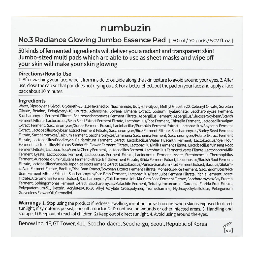 No.3 Radiance Glowing Jumbo Essence Pad, 70 Pads, 5.07 fl oz (150 ml)