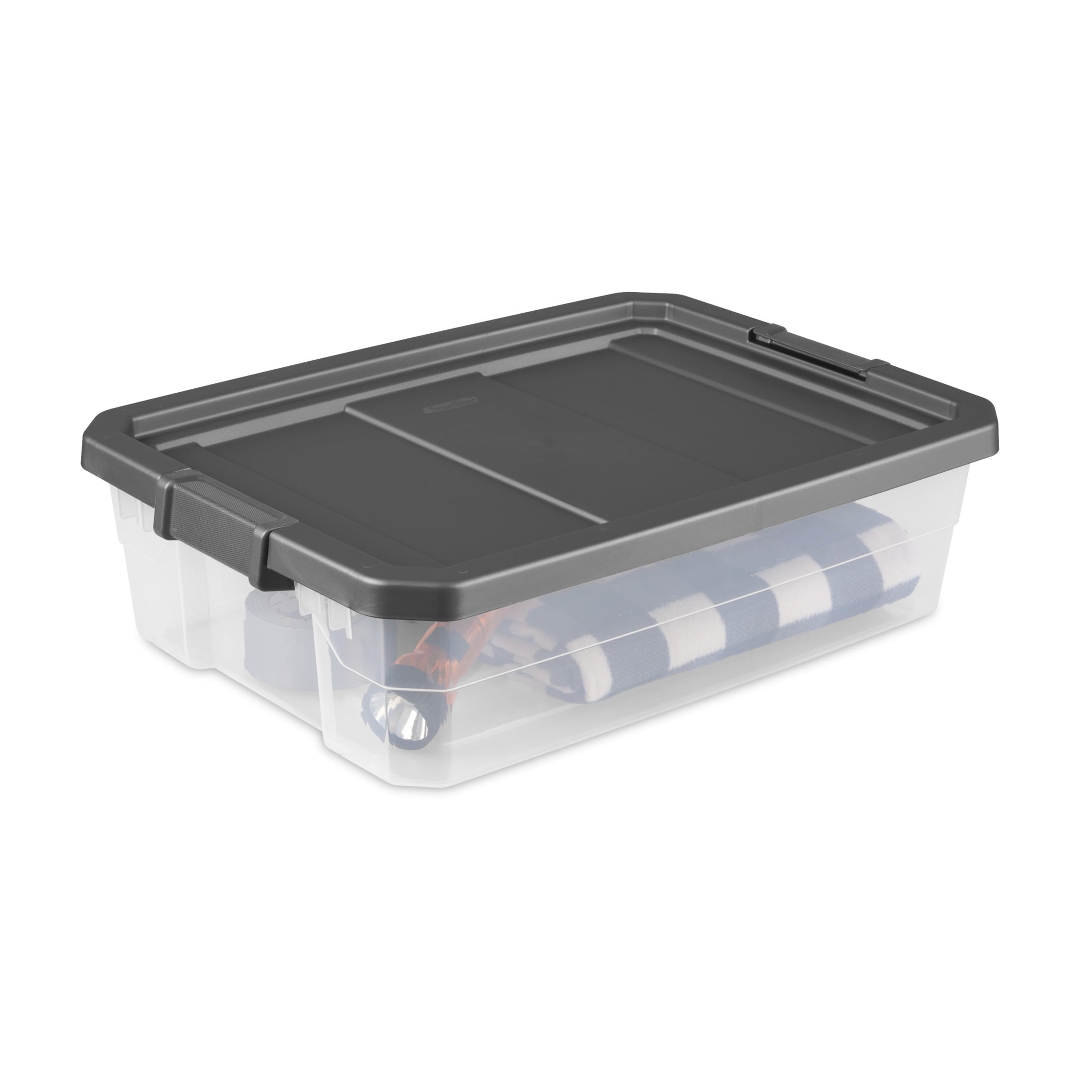 40 Quart Medium Storage Bin, Clear Plastic Underbed Storage Container with Latch Lid, Dark Gray