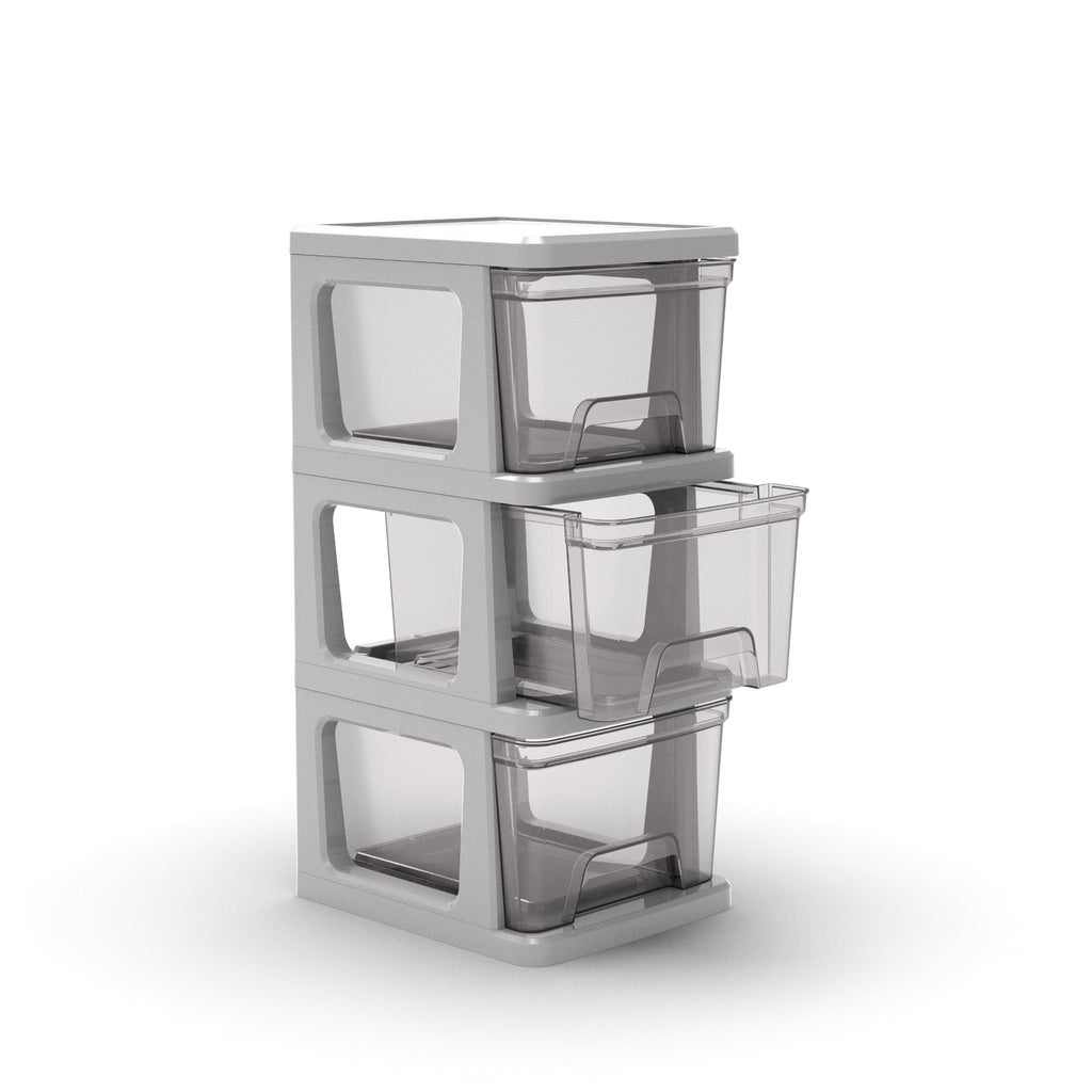 Knock Down Medium Storage Cart with Drawers, Silver Plastic