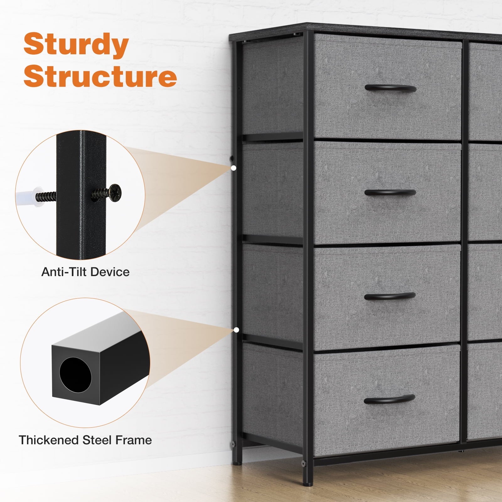 8-Drawer Fabric Dresser Storage Chest for Bedroom, Closet, Entryway, Storage Furniture for Adults, Black