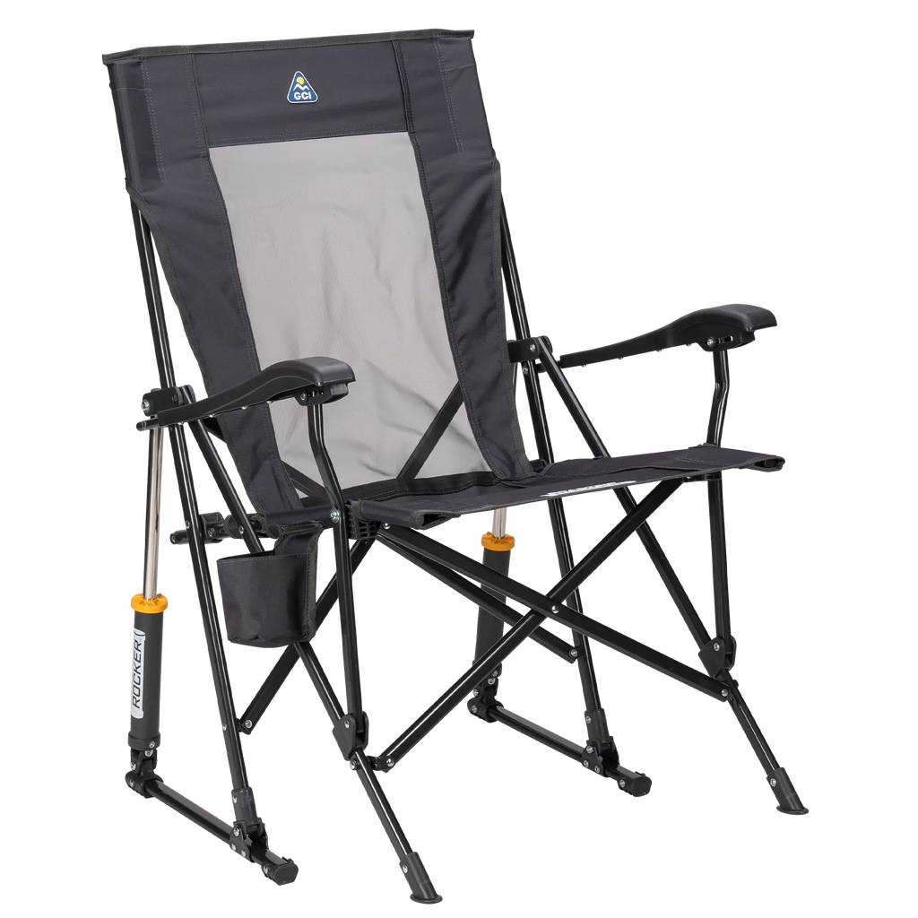 Side angle of dark charcoal roadtrip rocker.