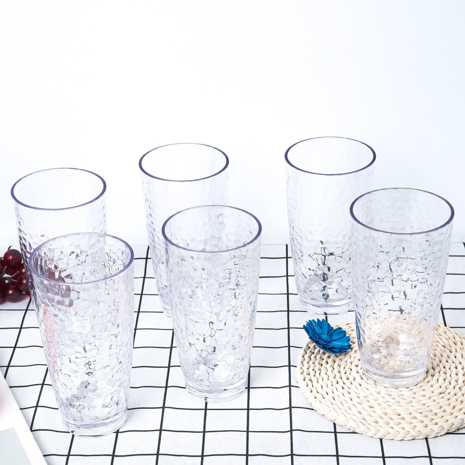 26-Ounce Large Acrylic Glasses Plastic Tumbler/Drinking Cups,Set of 6 Multi-Hammered Style,BPA Free